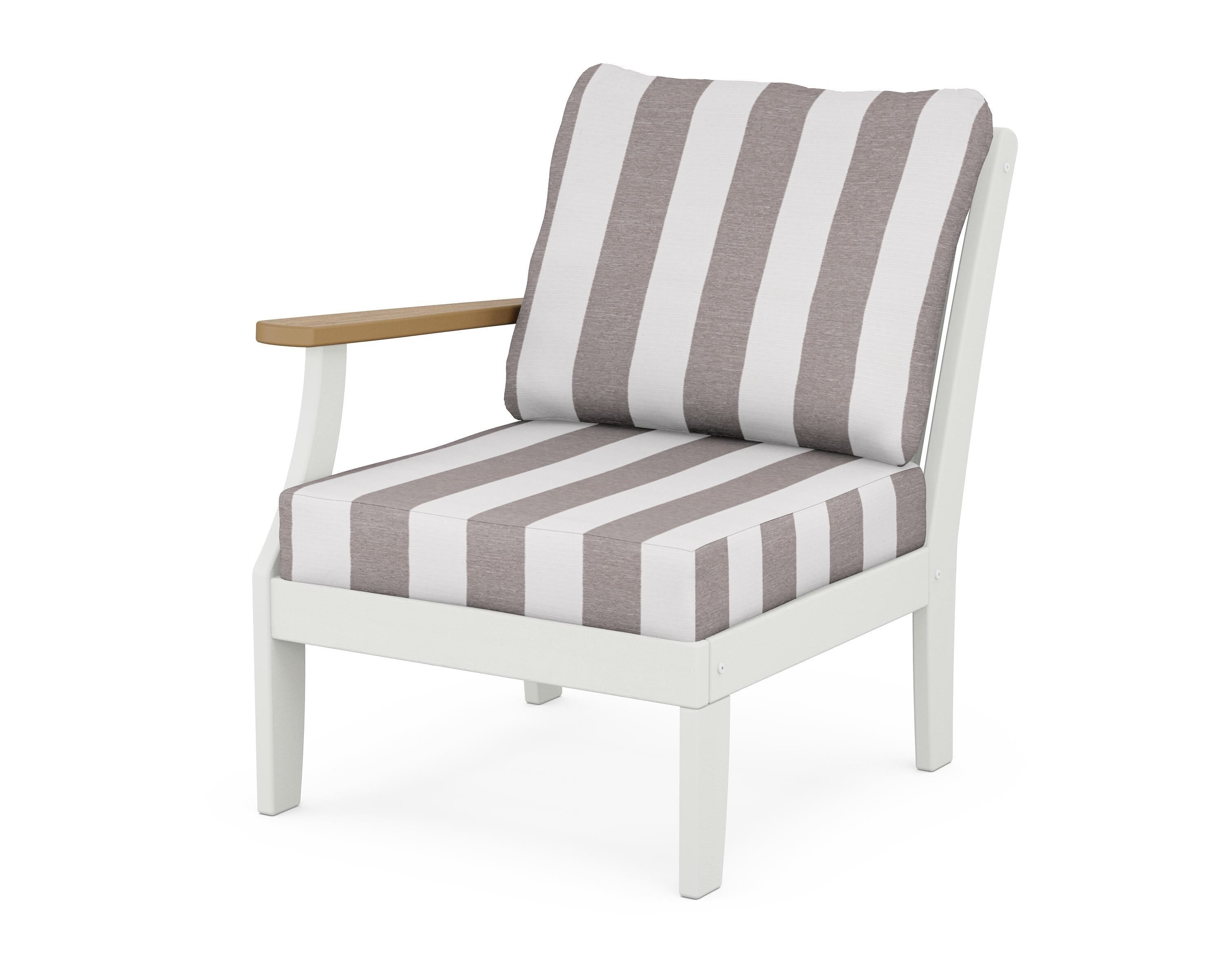 POLYWOOD® Braxton Modular Left Arm Chair in White / Natural / Cabana Stripe Grey Mist