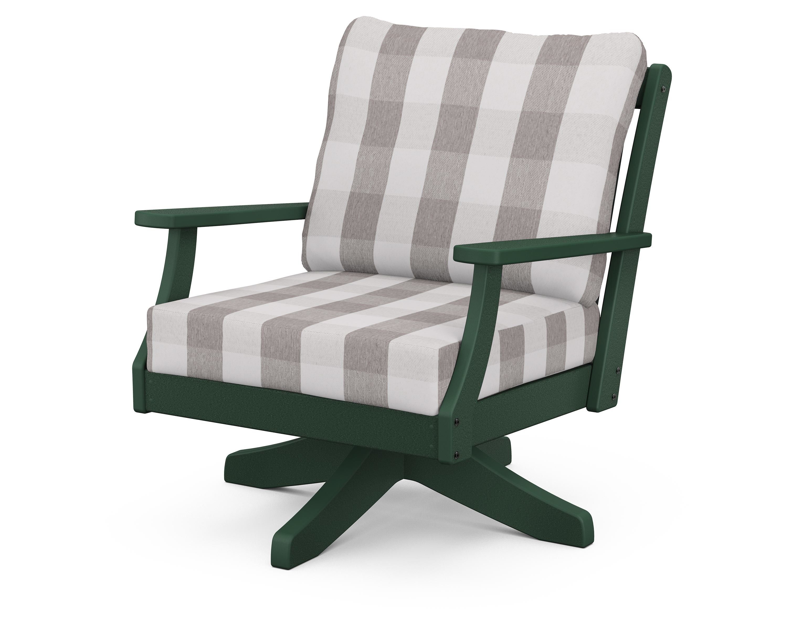 POLYWOOD® Braxton Deep Seating Swivel Chair in Green / Buffalo Plaid Grey Mist