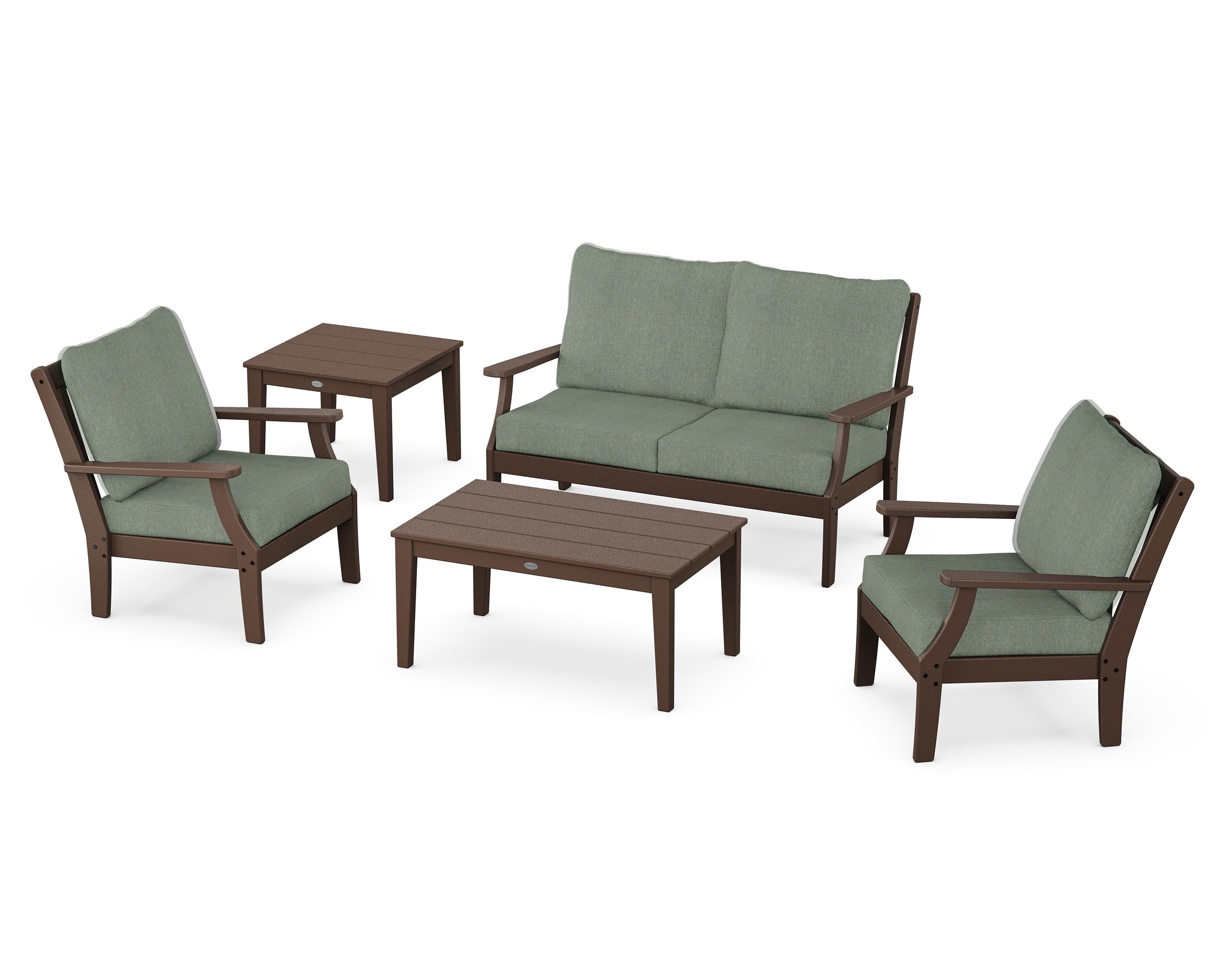 POLYWOOD® Braxton 5-Piece Deep Seating Set in Mahogany / Cast Sage