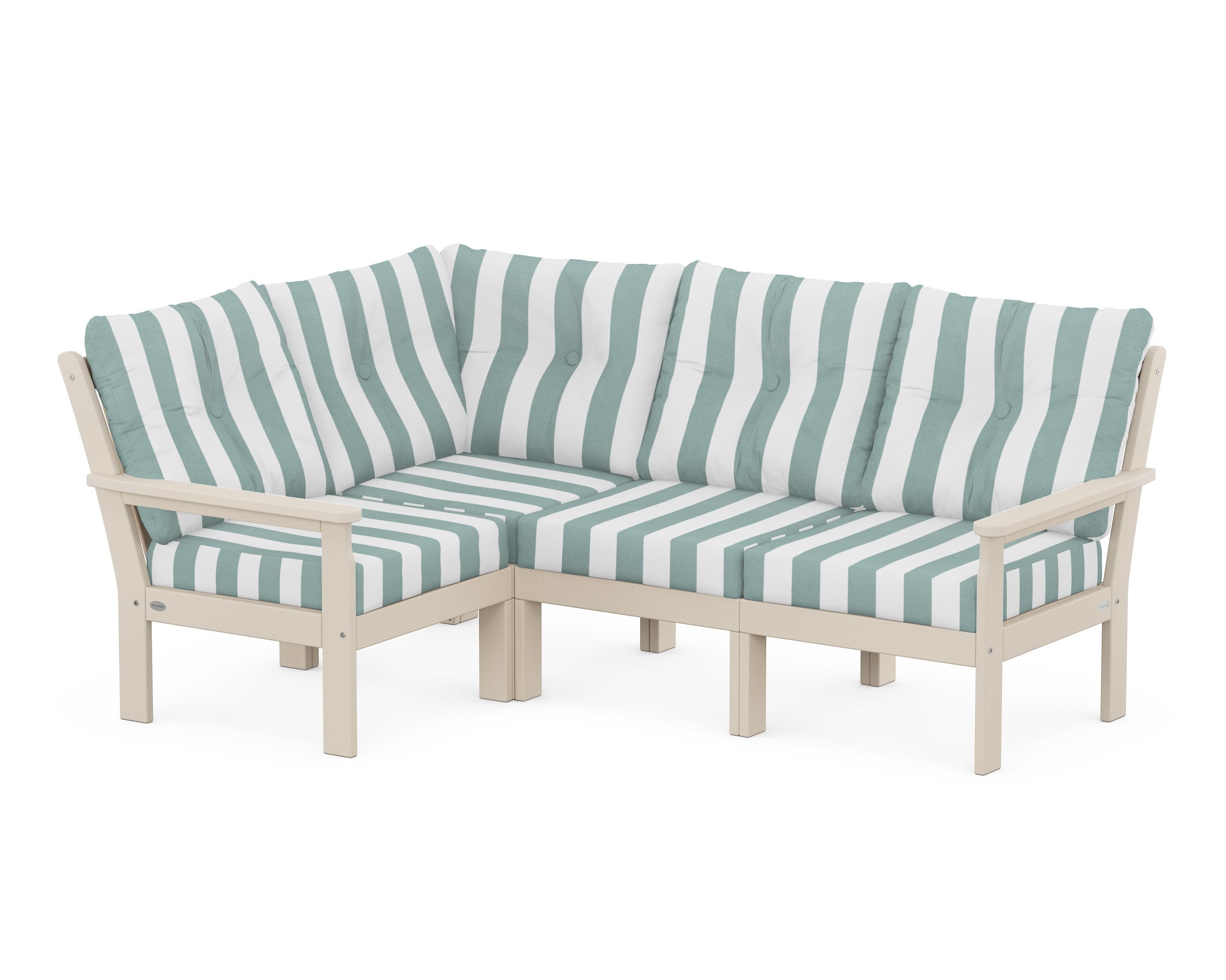 POLYWOOD® Vineyard 4-Piece Sectional in Sand / Cabana Stripe Glacier Spa