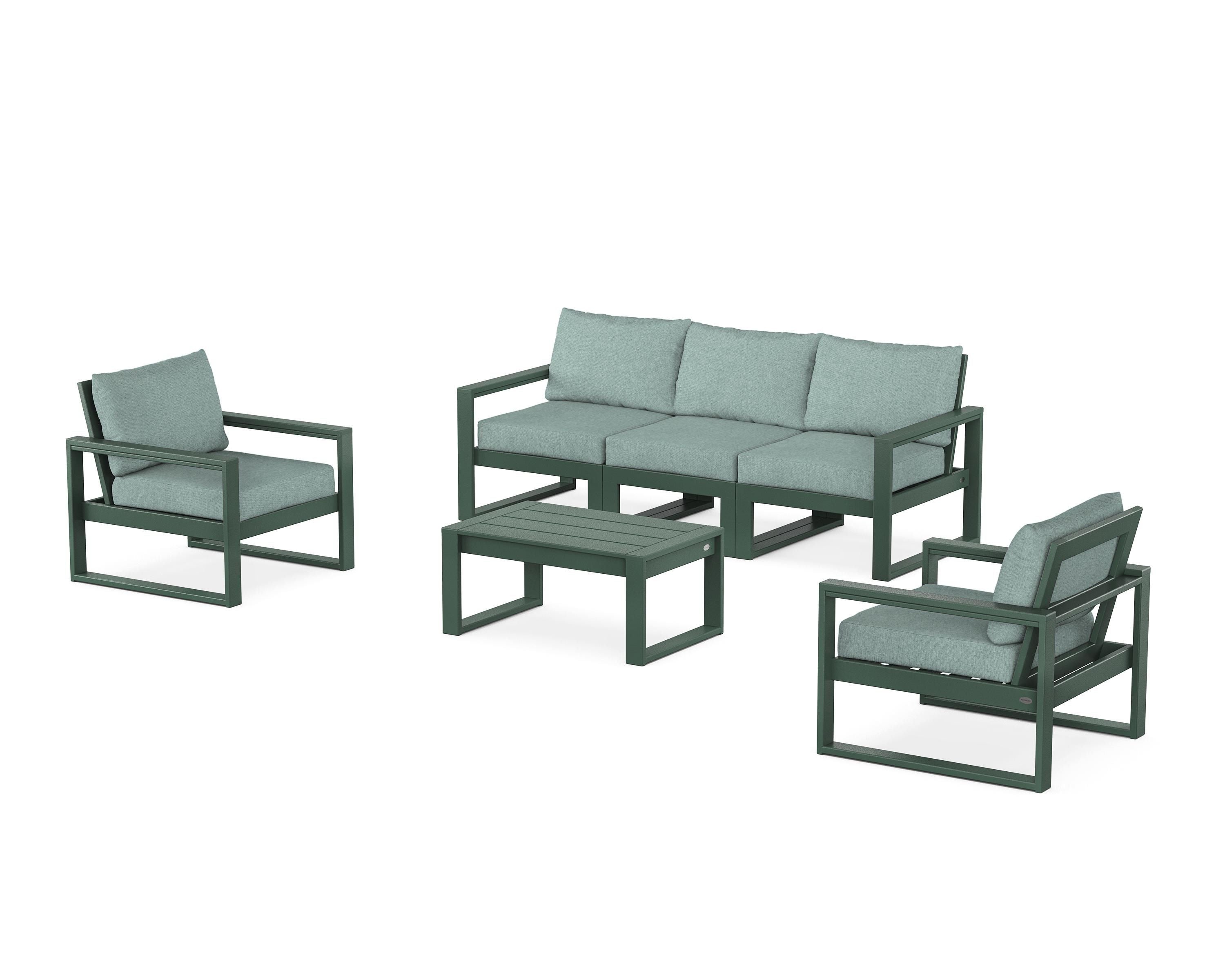 POLYWOOD® EDGE Sectional 4-Piece Deep Seating Set with Sofa in Green / Glacier Spa