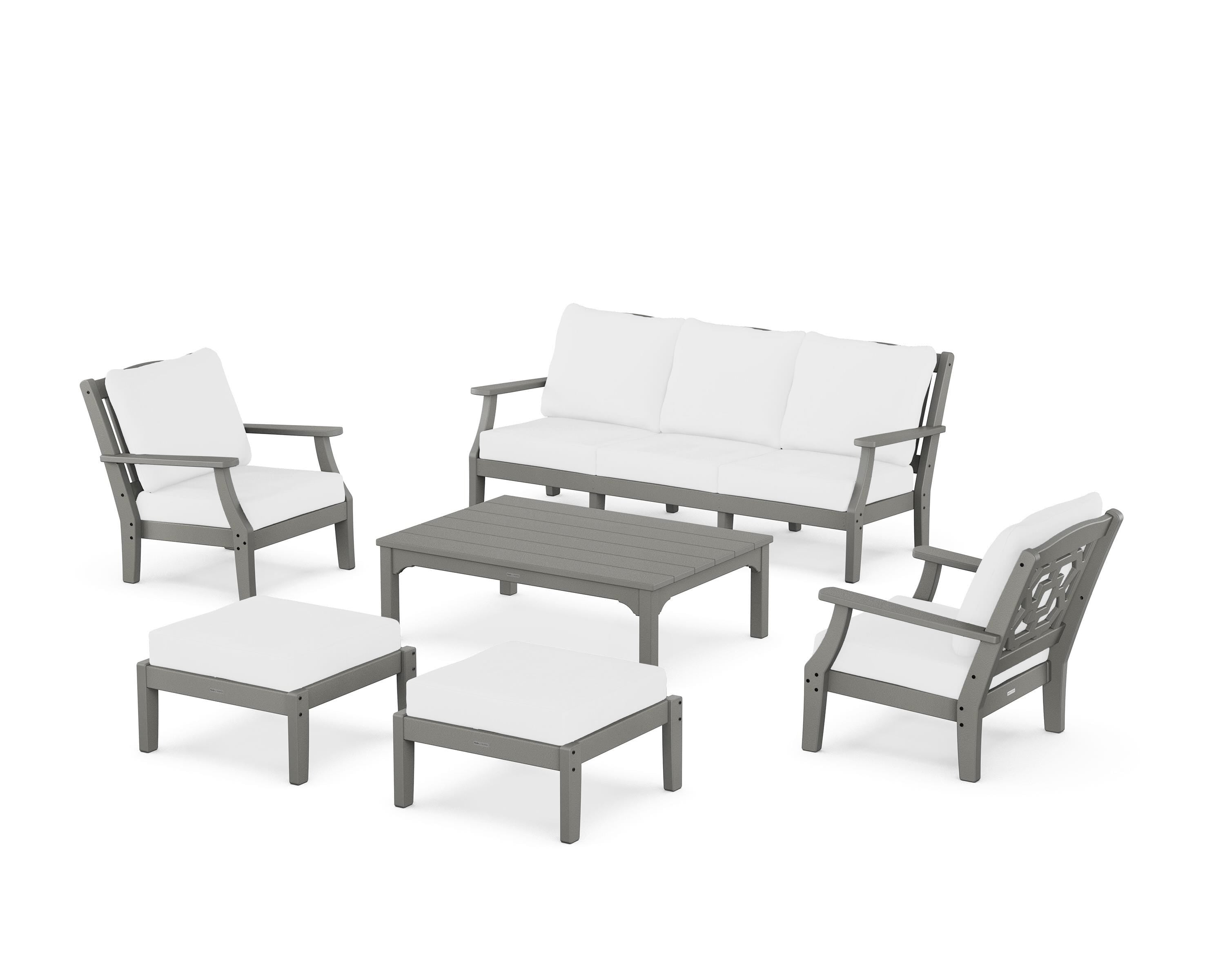 Martha Stewart by POLYWOOD® Chinoiserie 6-Piece Lounge Sofa Set in Slate Grey / Natural