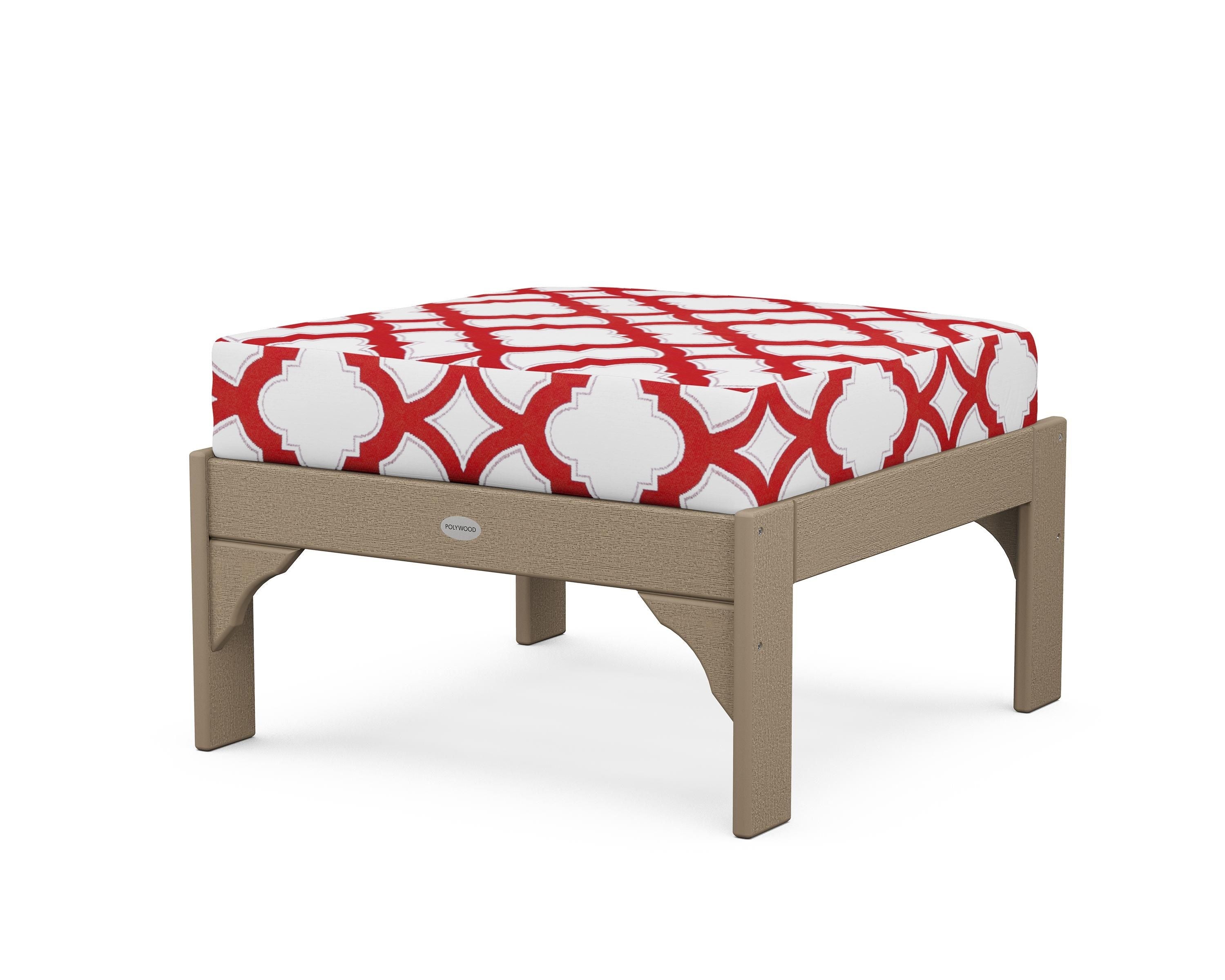 POLYWOOD® Vineyard Deep Seating Ottoman in Vintage Sahara / Trellis Crimson