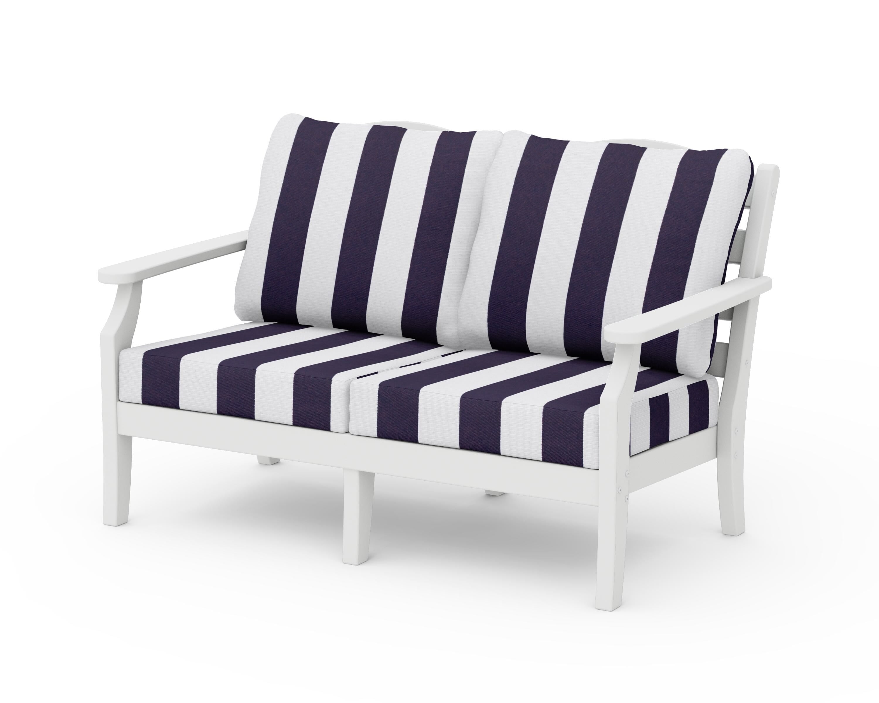 Draper James™ by POLYWOOD® Savannah Deep Seating Loveseat in White / Cabana Stripe Navy