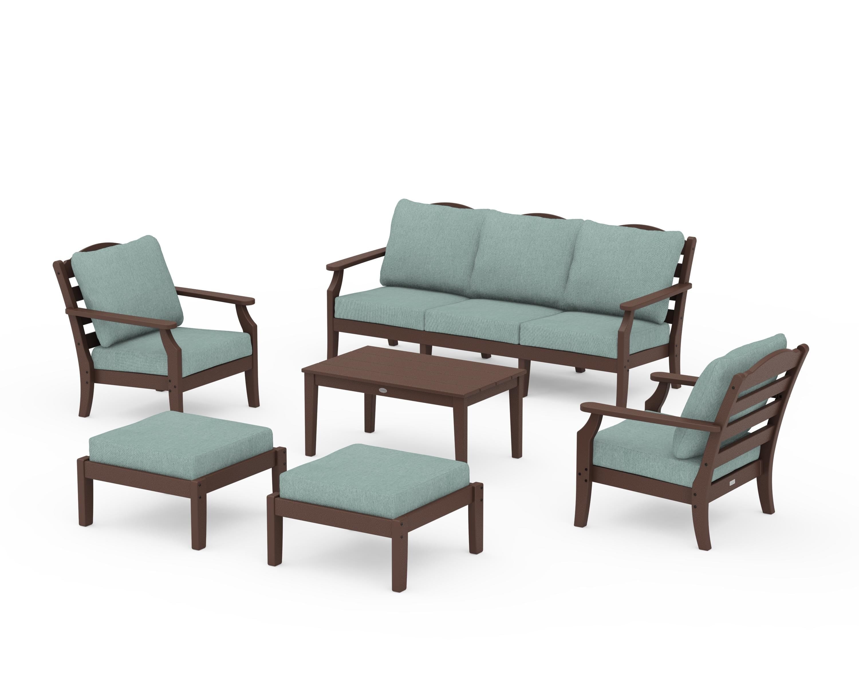 Draper James™ by POLYWOOD® Savannah 6-Piece Lounge Sofa Set in Mahogany / Glacier Spa