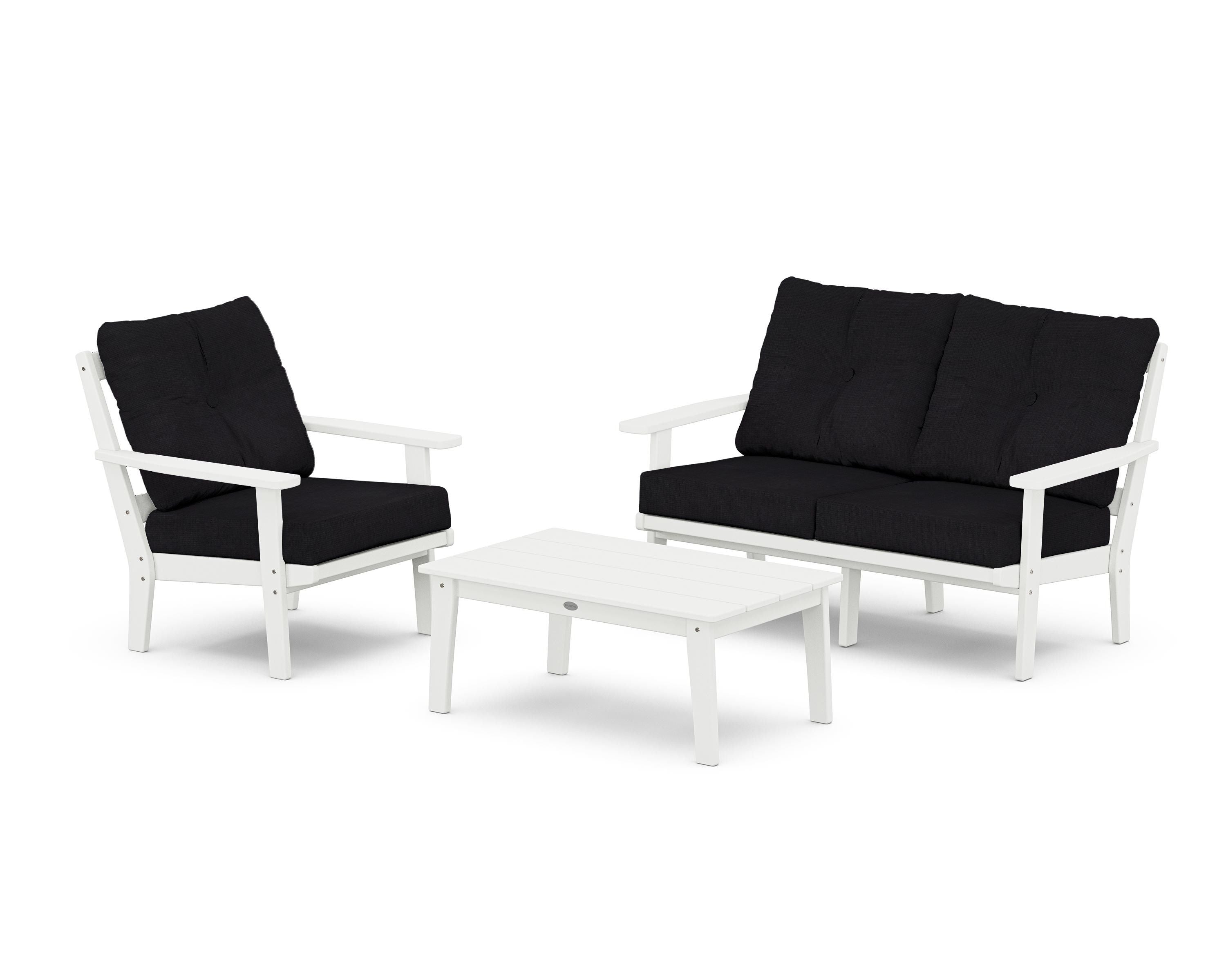 POLYWOOD® Prairie 3-Piece Deep Seating Set with Loveseat in White / Midnight Linen