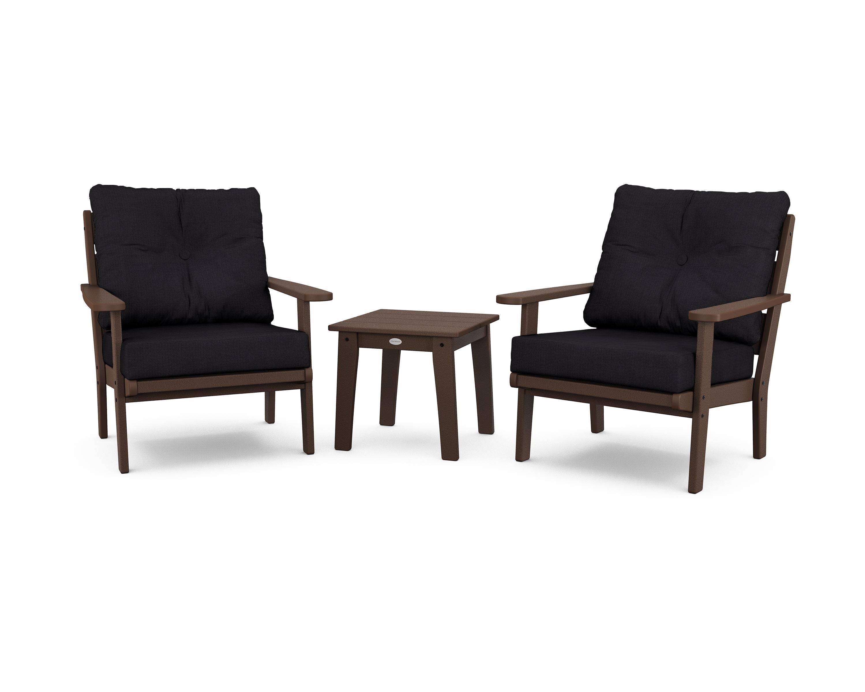 POLYWOOD® Lakeside 3-Piece Deep Seating Chair Set in Mahogany / Midnight Linen