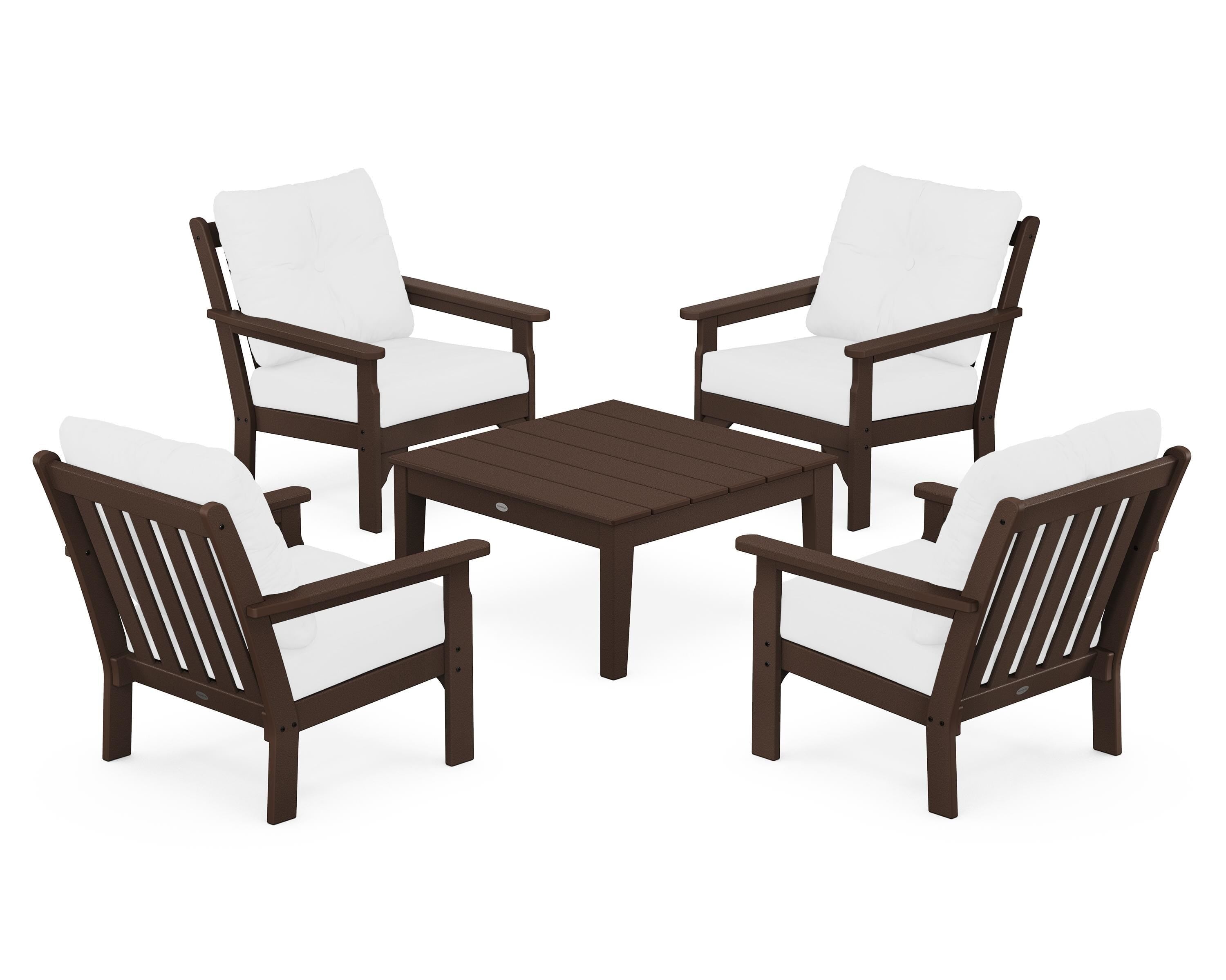 POLYWOOD® Vineyard 5-Piece Deep Seating Conversation Set in Mahogany / Natural