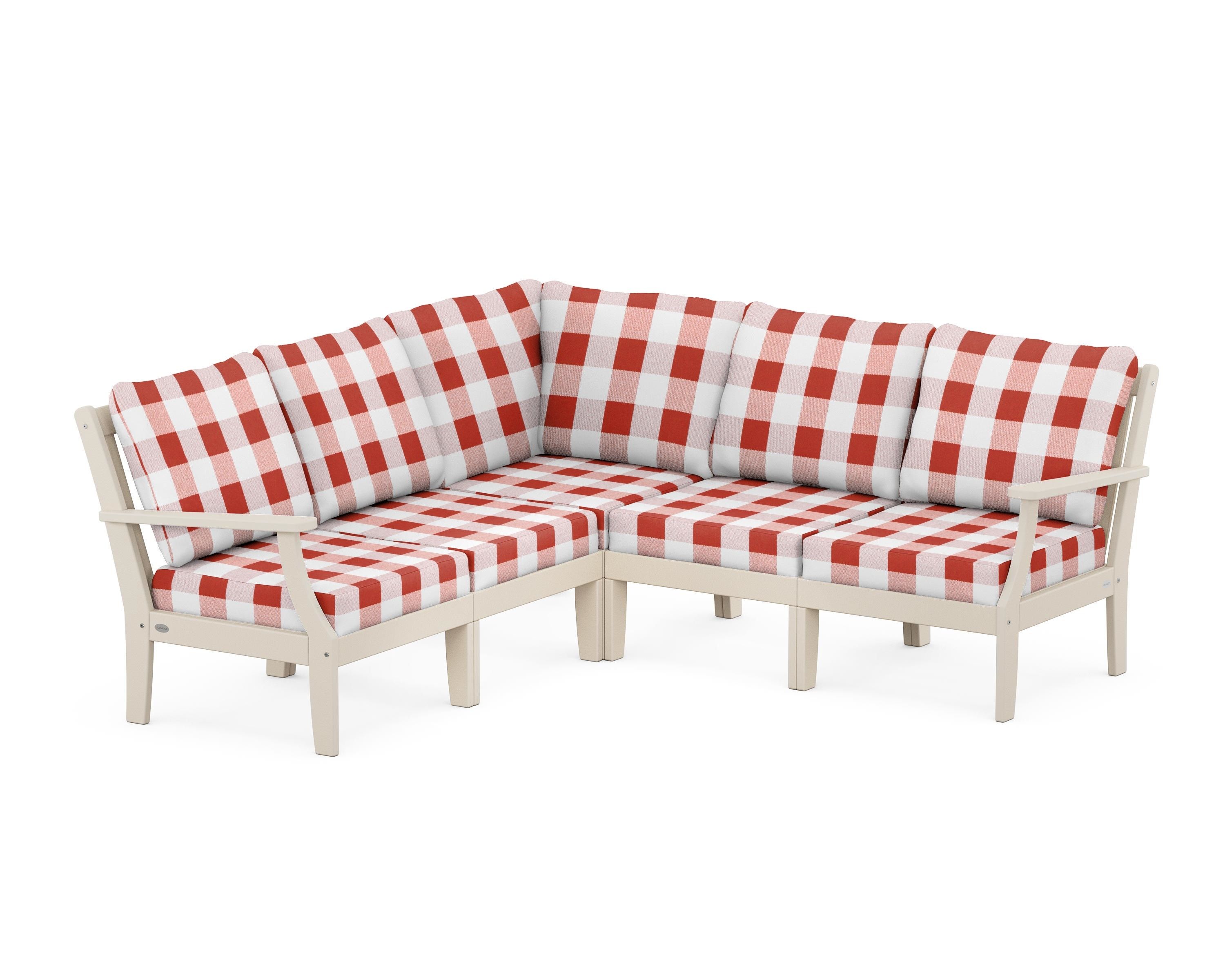 POLYWOOD® Braxton Modular 5-Piece Deep Seating Set in Sand / Buffalo Plaid Crimson