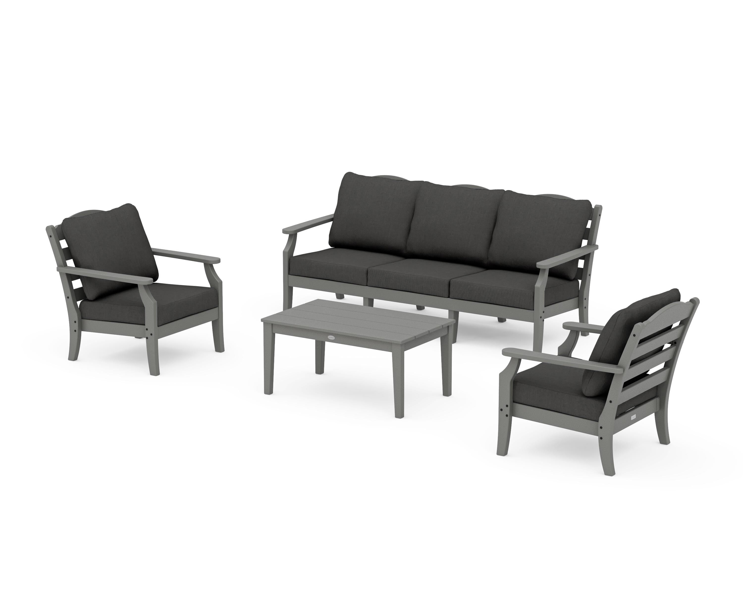 Draper James™ by POLYWOOD® Savannah 4-Piece Deep Seating Set with Sofa in Slate Grey / Spectrum Carbon