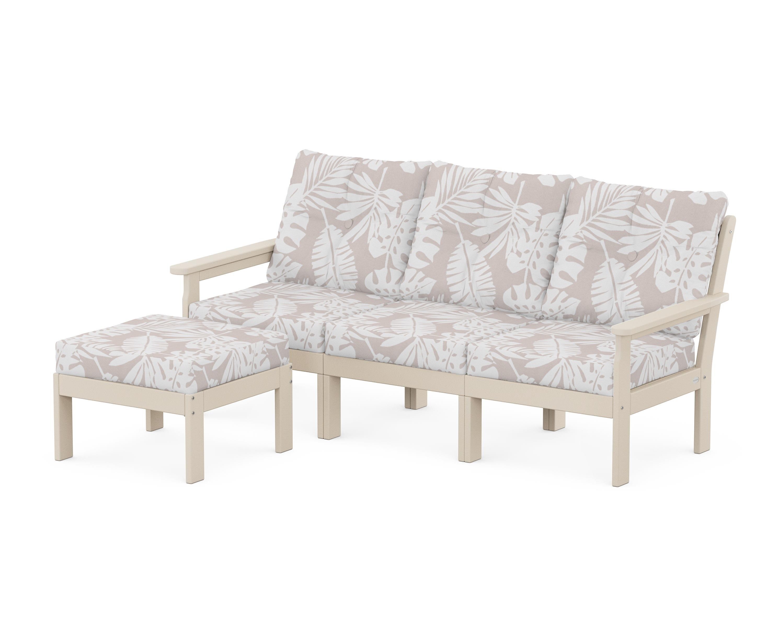 POLYWOOD® Vineyard 4-Piece Sectional with Ottoman in Sand / Leaf Dune Burlap