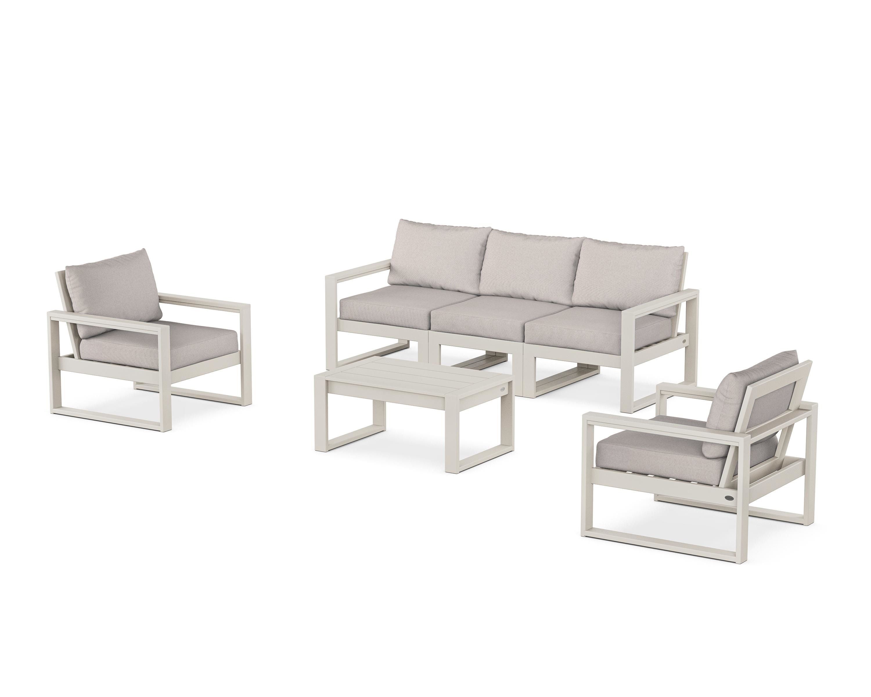 POLYWOOD® EDGE Sectional 4-Piece Deep Seating Set with Sofa in Sand / Dune Burlap