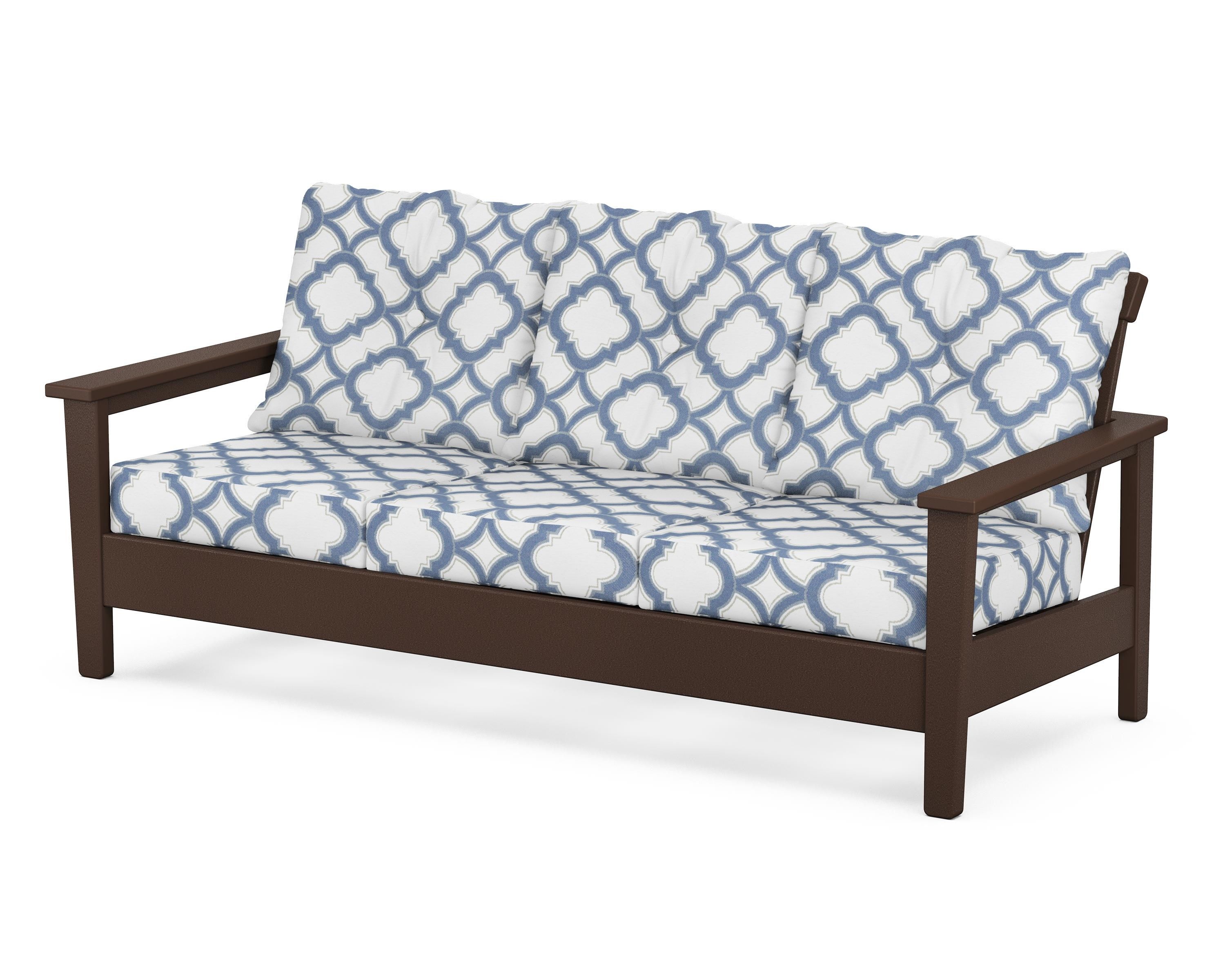 POLYWOOD® Prescott Deep Seating Sofa in Mahogany / Trellis Sky Blue