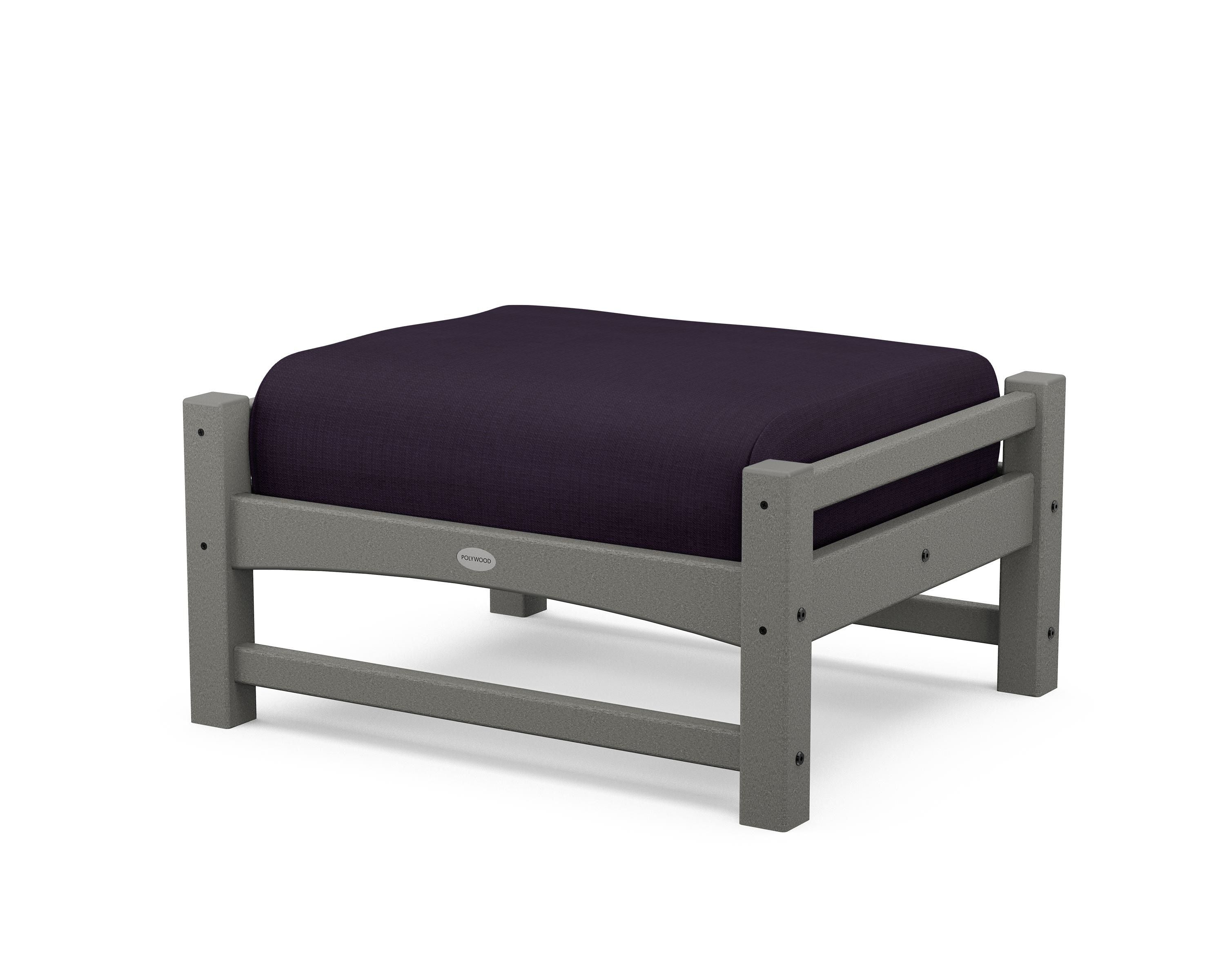 POLYWOOD® Club Ottoman in Slate Grey / Navy Linen