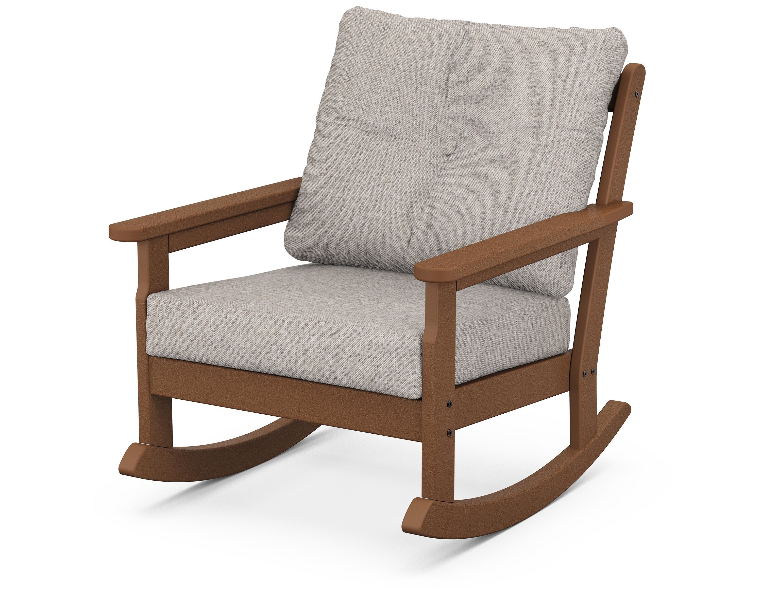 POLYWOOD® Vineyard Deep Seating Rocking Chair in Teak / Weathered Tweed