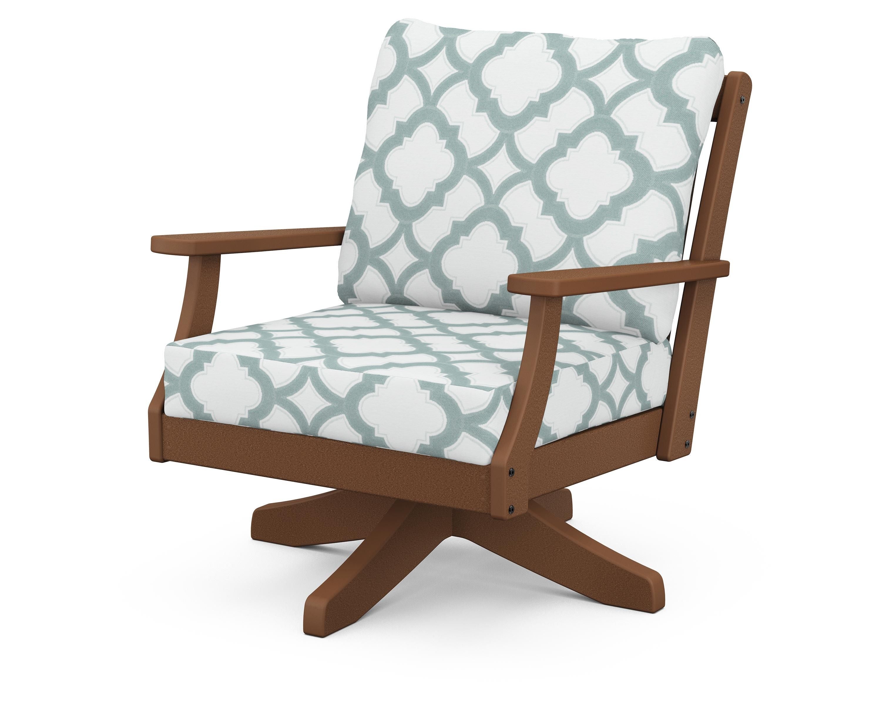 POLYWOOD® Braxton Deep Seating Swivel Chair in Teak / Trellis Glacier Spa