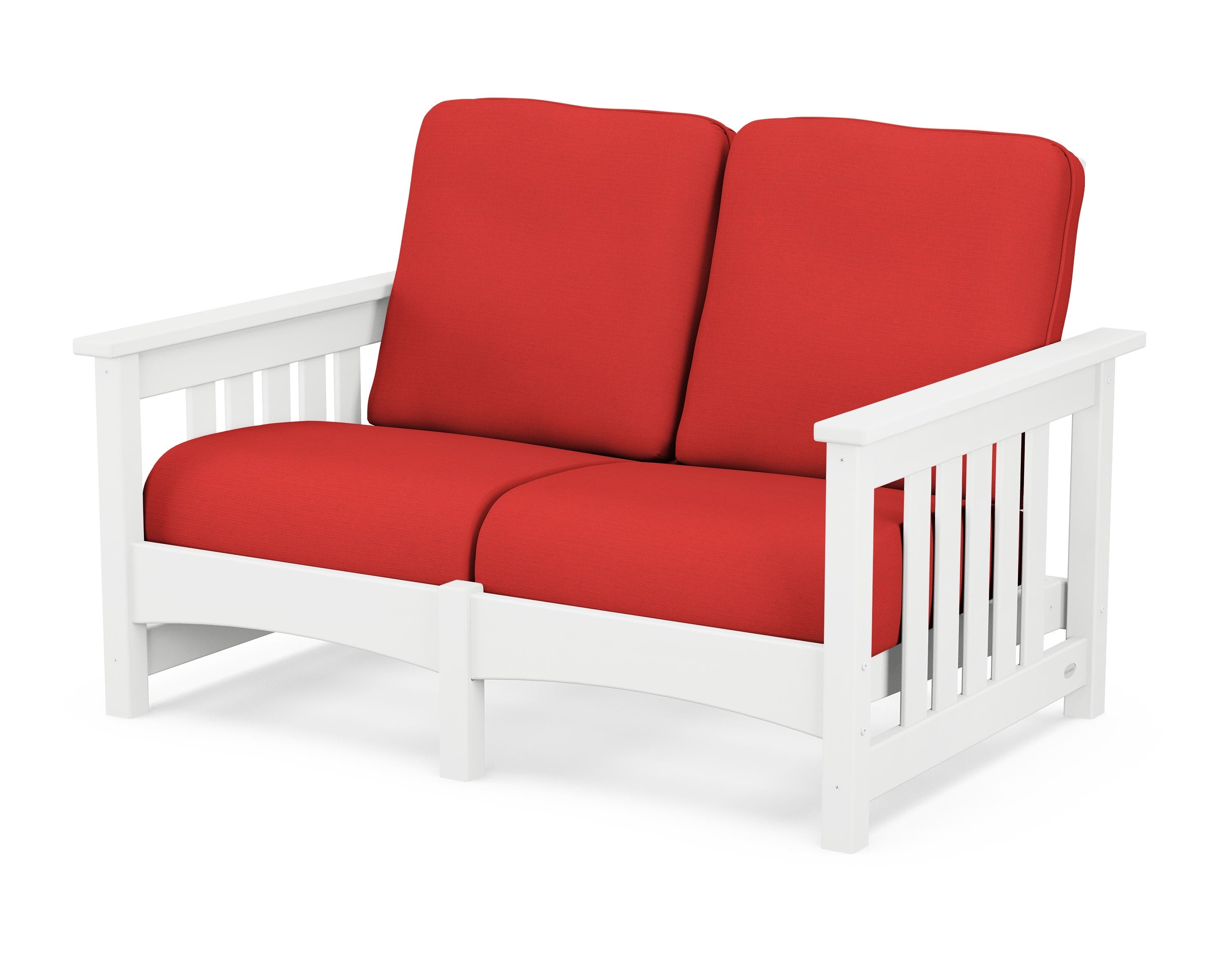 POLYWOOD® Club Mission Loveseat in White / Crimson Linen