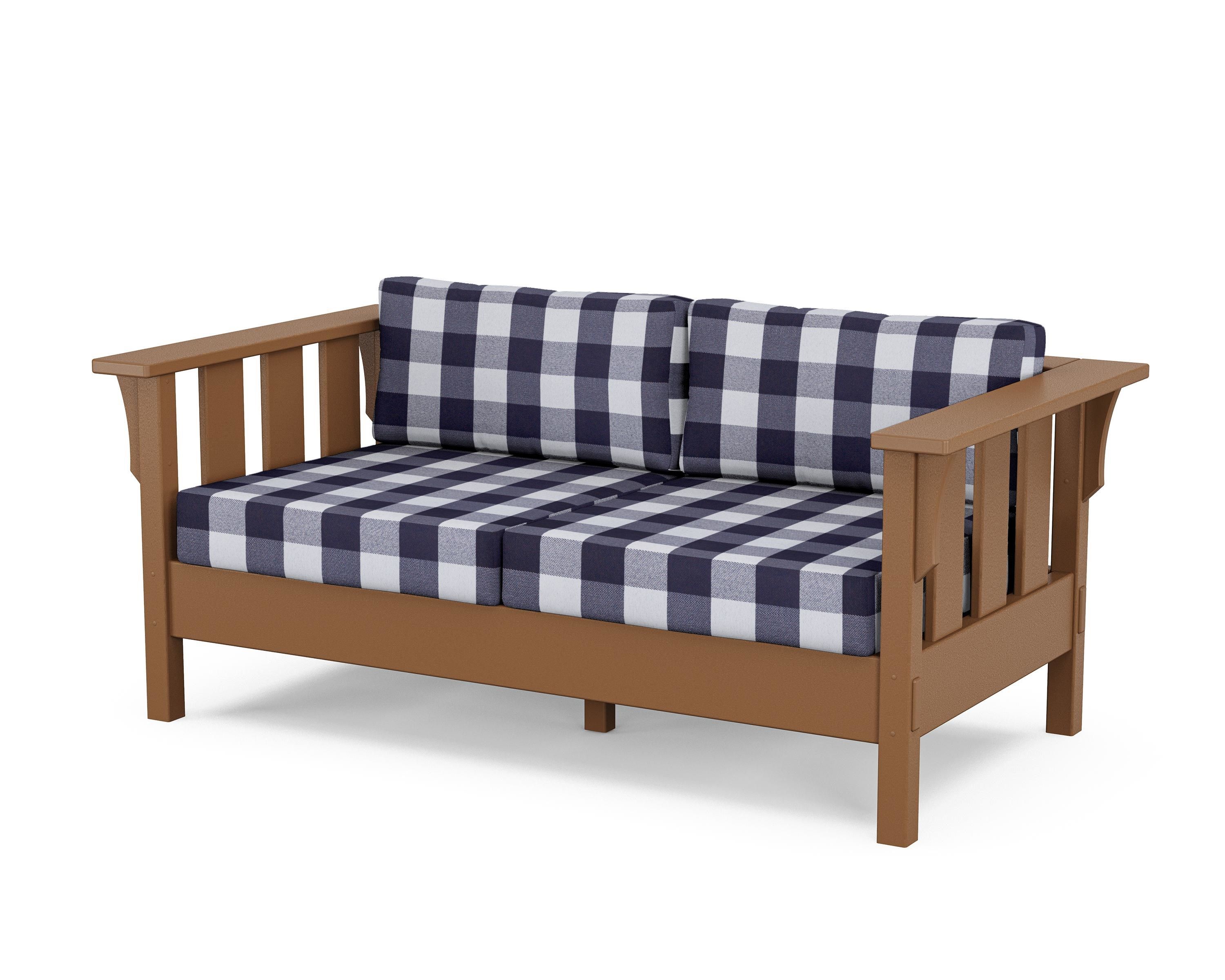 Martha Stewart by POLYWOOD® Acadia Deep Seating Loveseat in Teak / Buffalo Plaid Navy