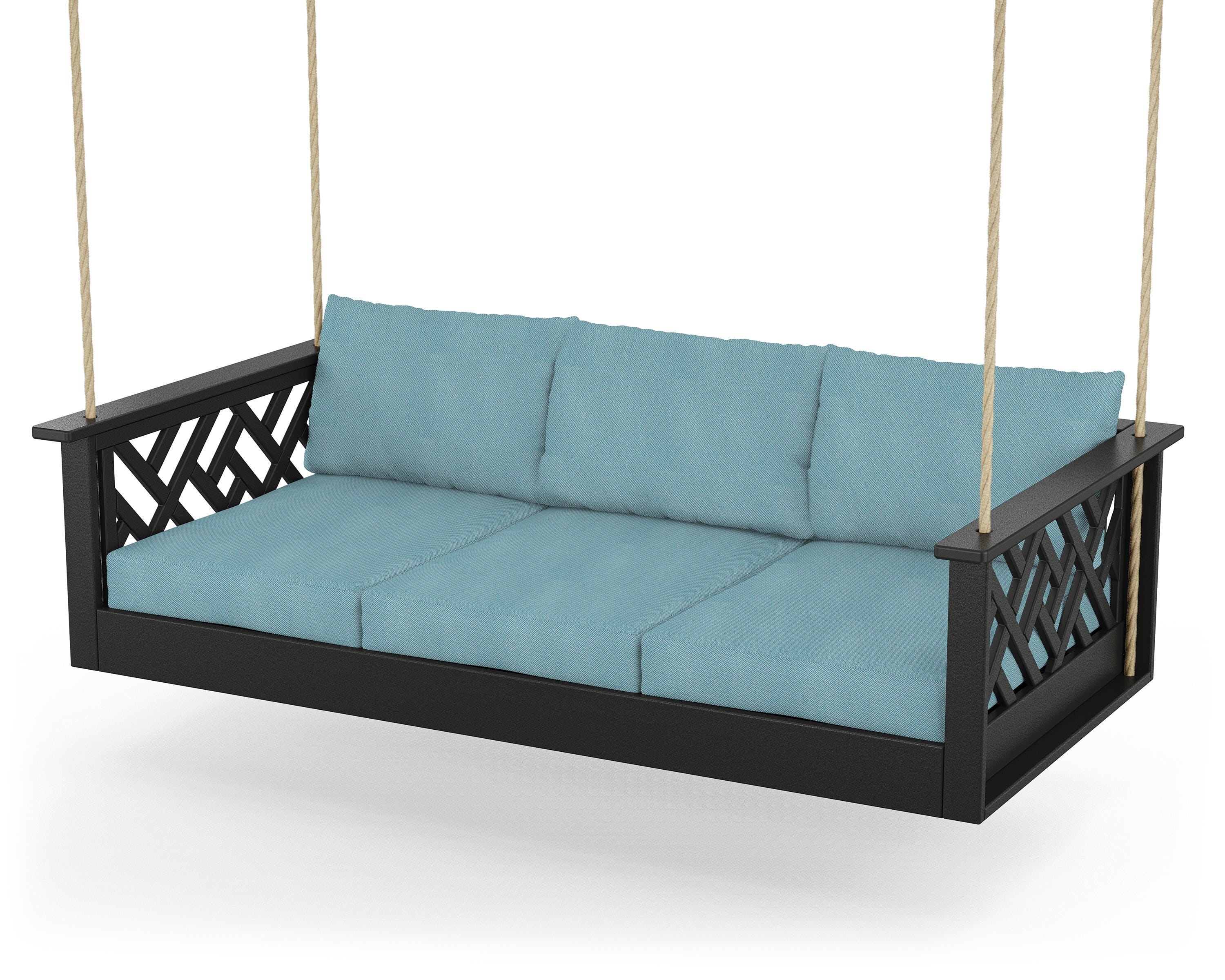 POLYWOOD® Chippendale Daybed Swing in Black / Lattice Sky Blue