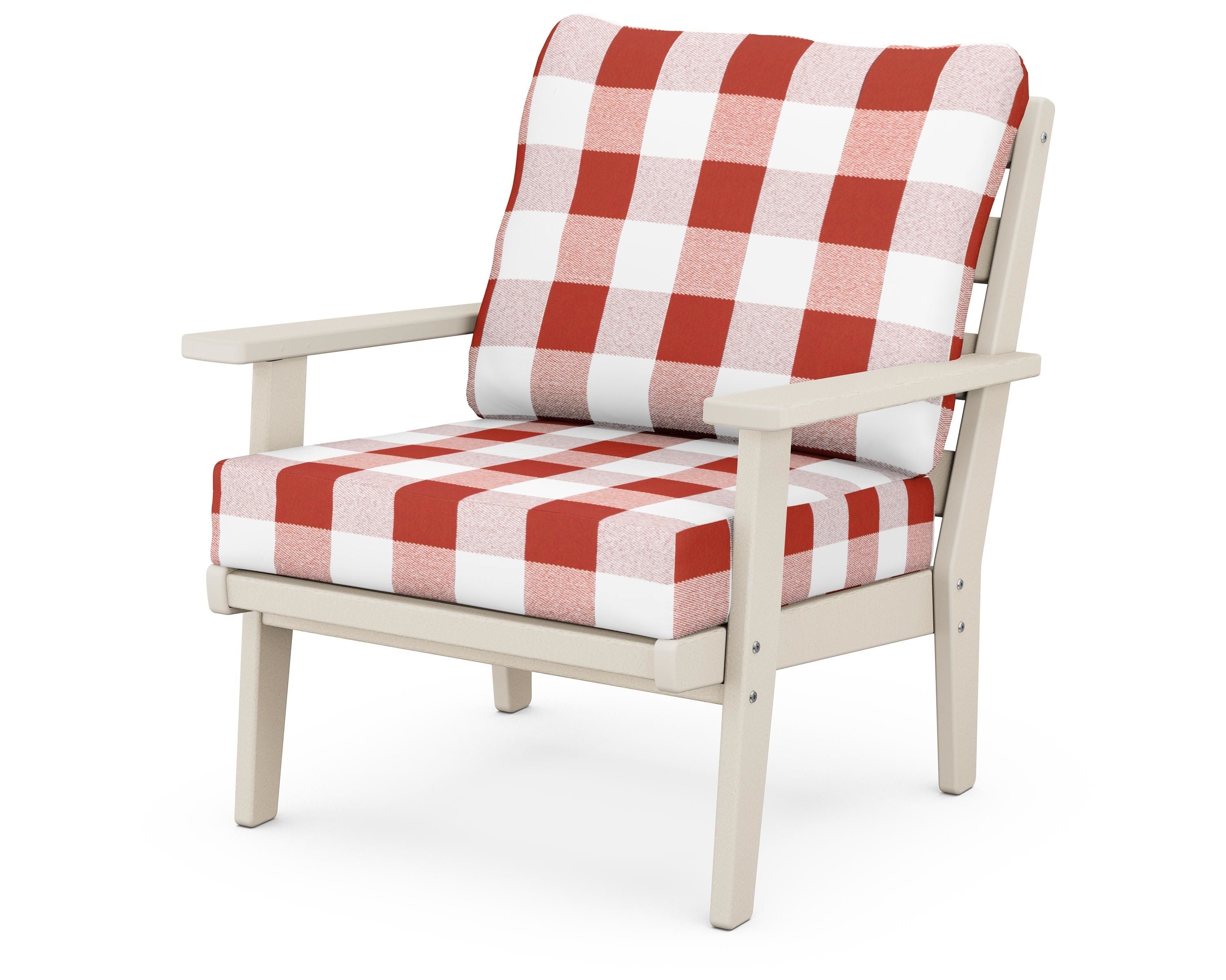 POLYWOOD® Grant Park Deep Seating Chair in Sand / Buffalo Plaid Crimson