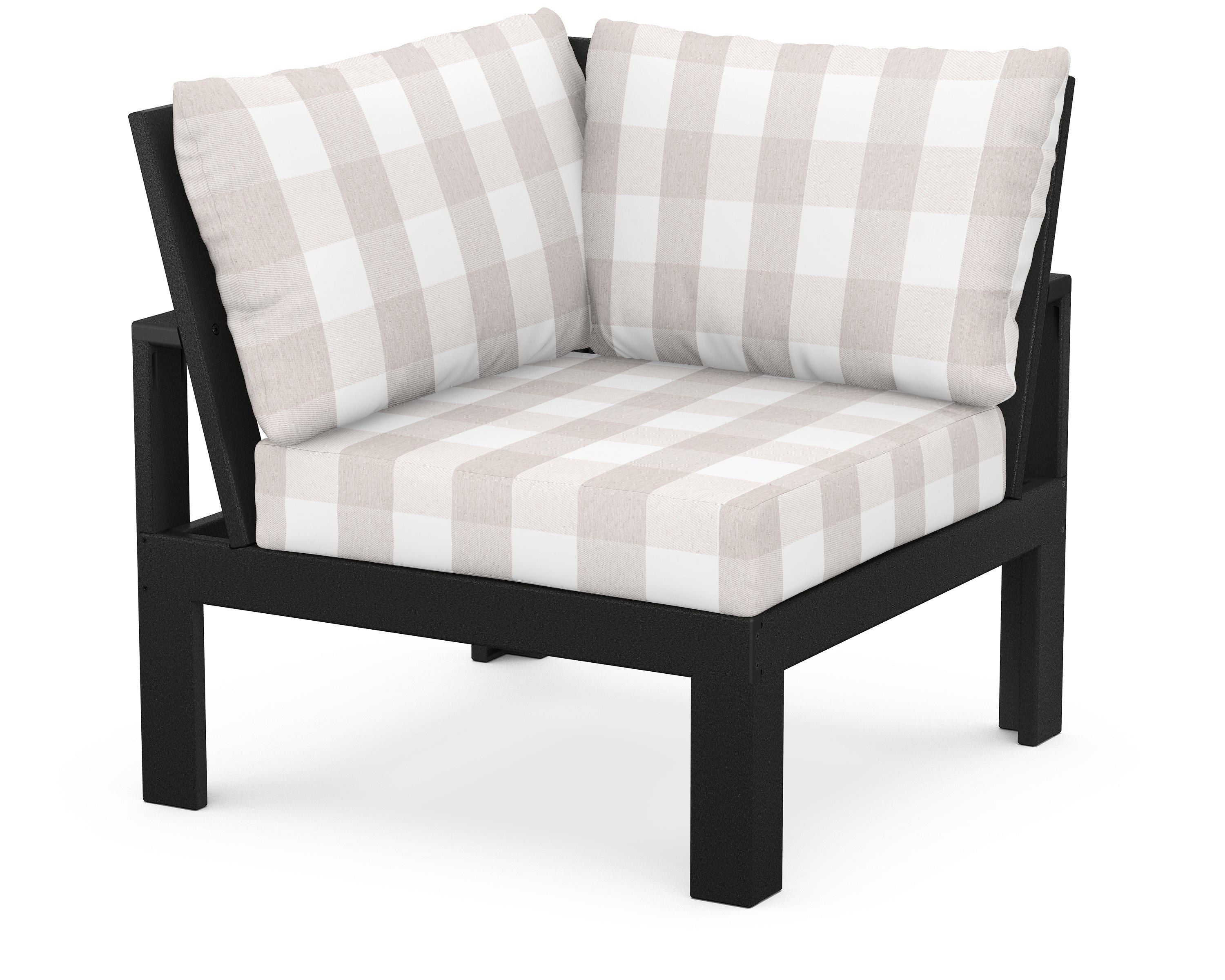 Unbranded Modular Corner Chair in Black / Buffalo Plaid Dune Burlap