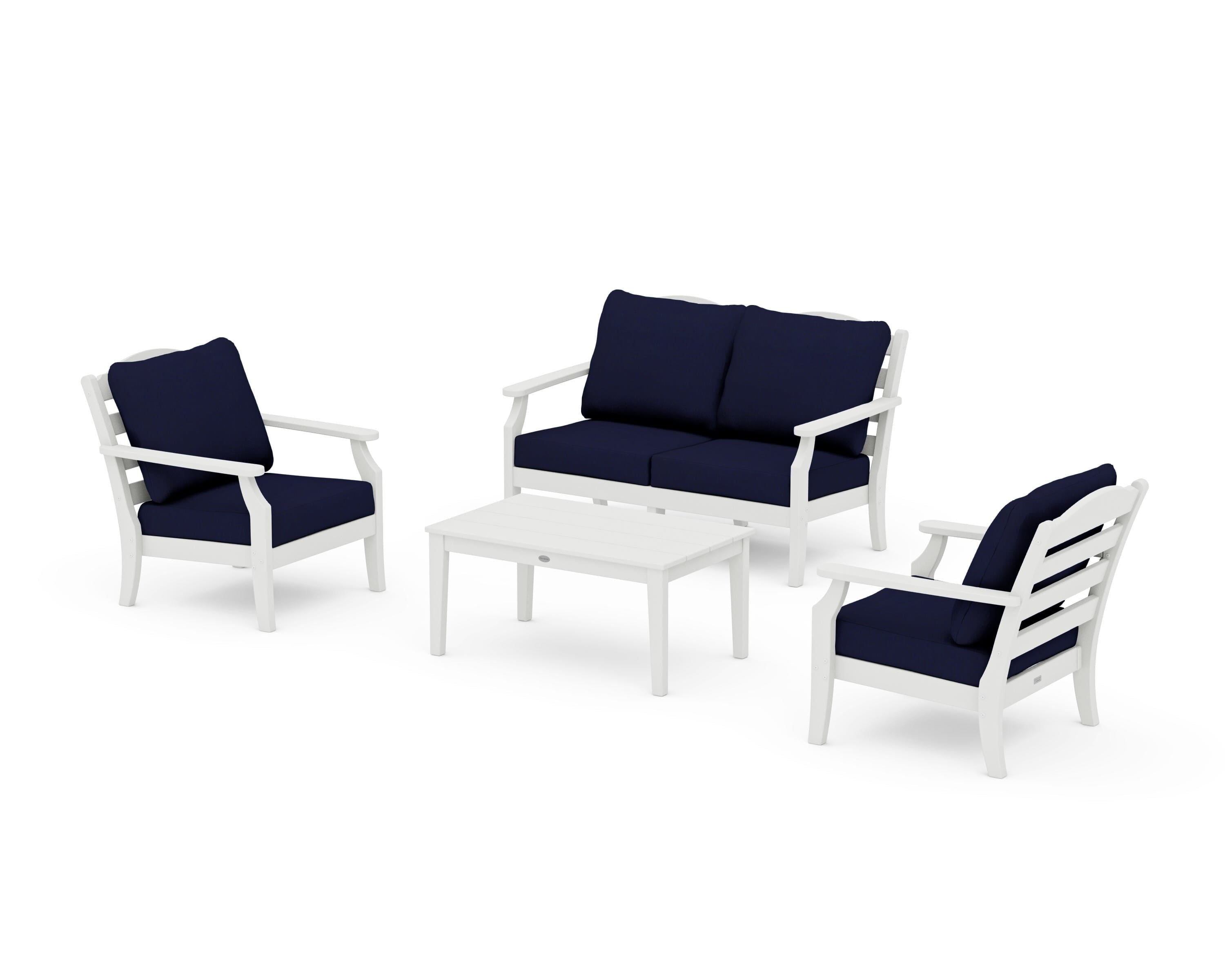 Draper James™ by POLYWOOD® Savannah 4-Piece Deep Seating Set with Loveseat in Vintage White / Navy