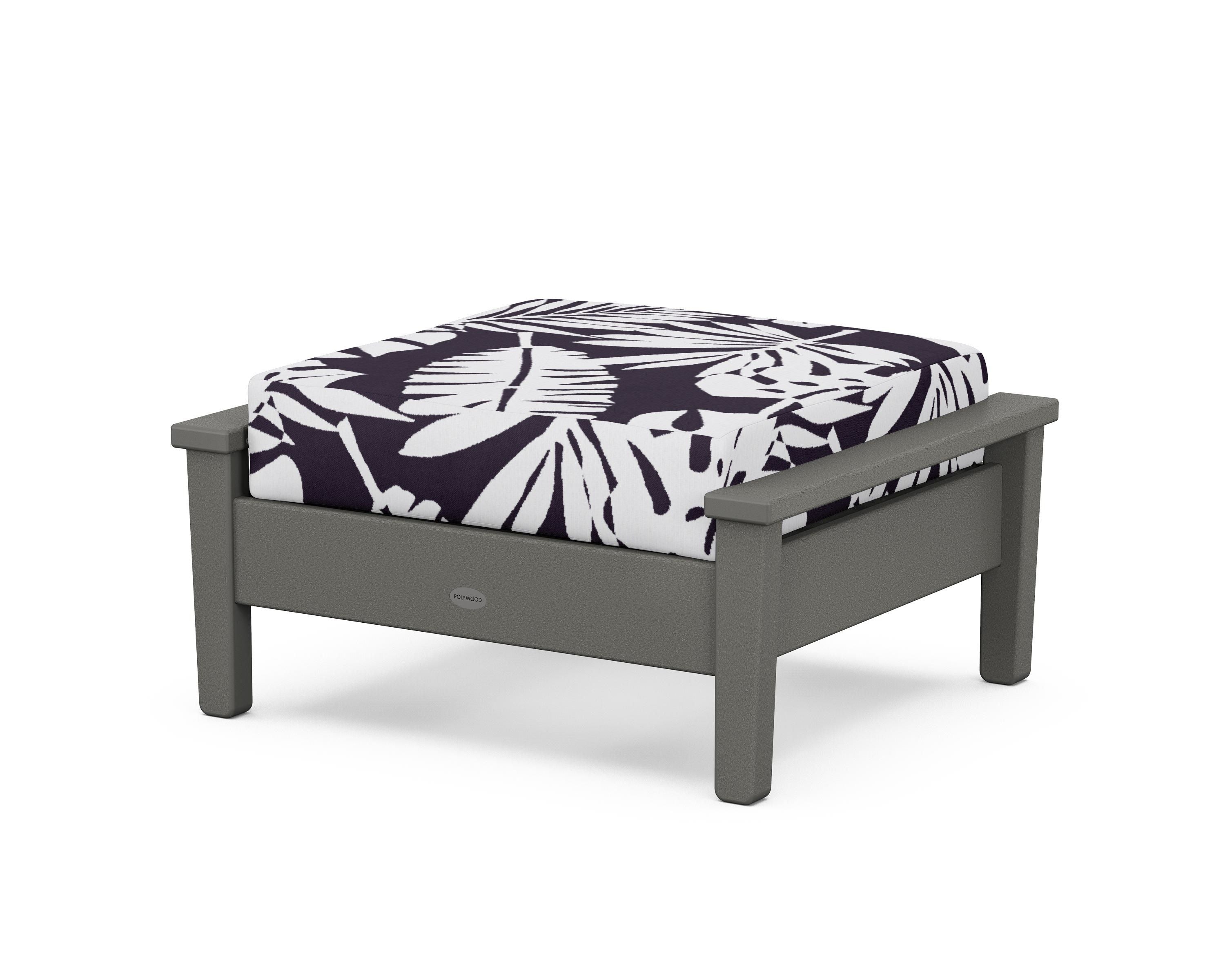POLYWOOD® Prescott Deep Seating Ottoman in Slate Grey / Leaf Navy