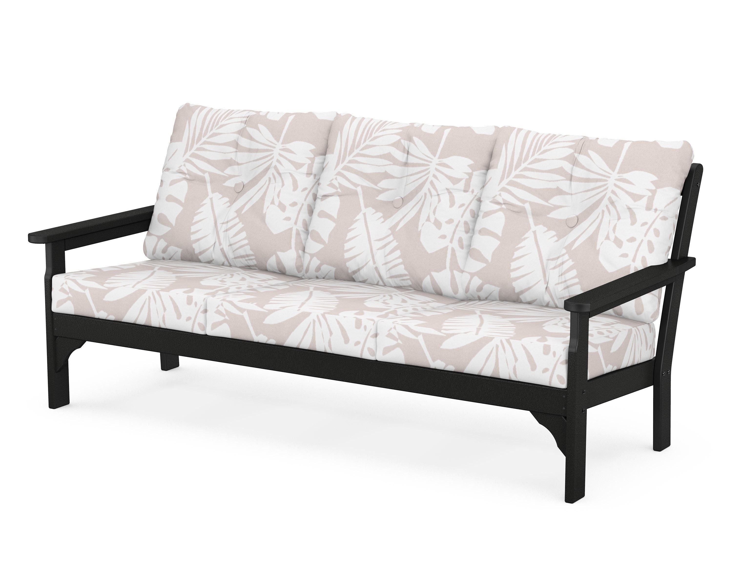 POLYWOOD® Vineyard Deep Seating Sofa in Black / Leaf Dune Burlap