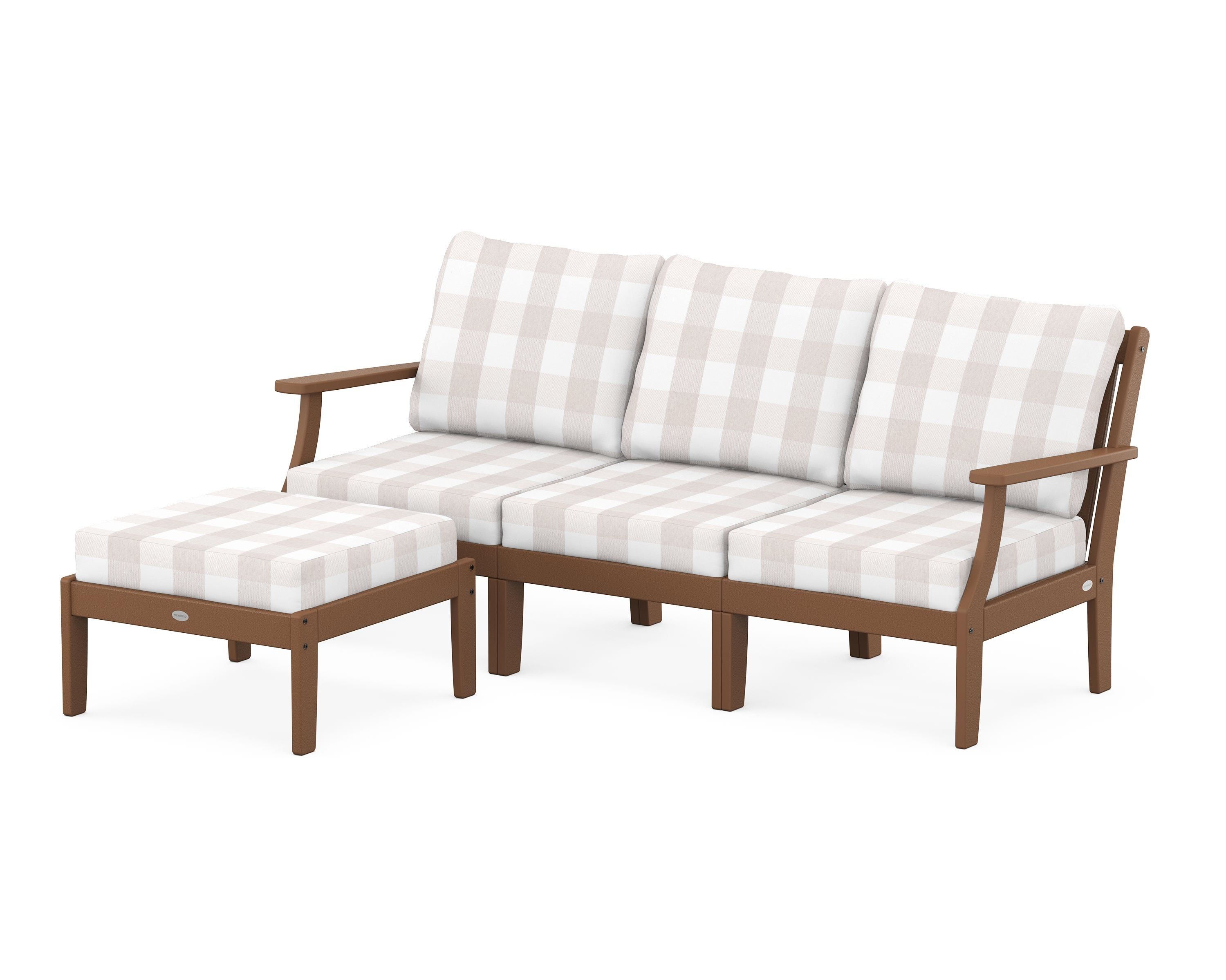 POLYWOOD® Braxton Modular 4-Piece Deep Seating Set with Ottoman in Teak / Buffalo Plaid Dune Burlap