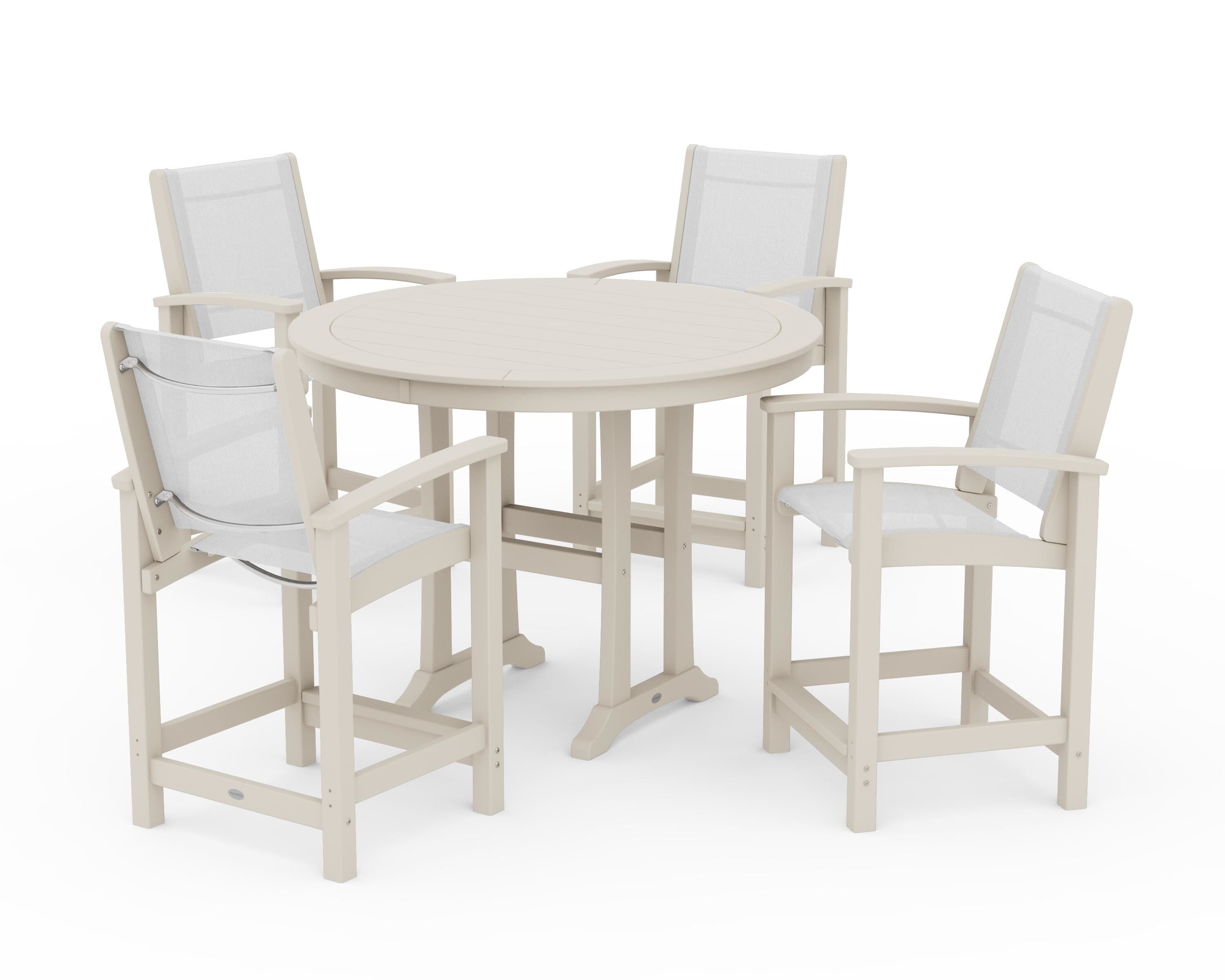 POLYWOOD® Coastal 5-Piece Counter Set in Sand / White Sling