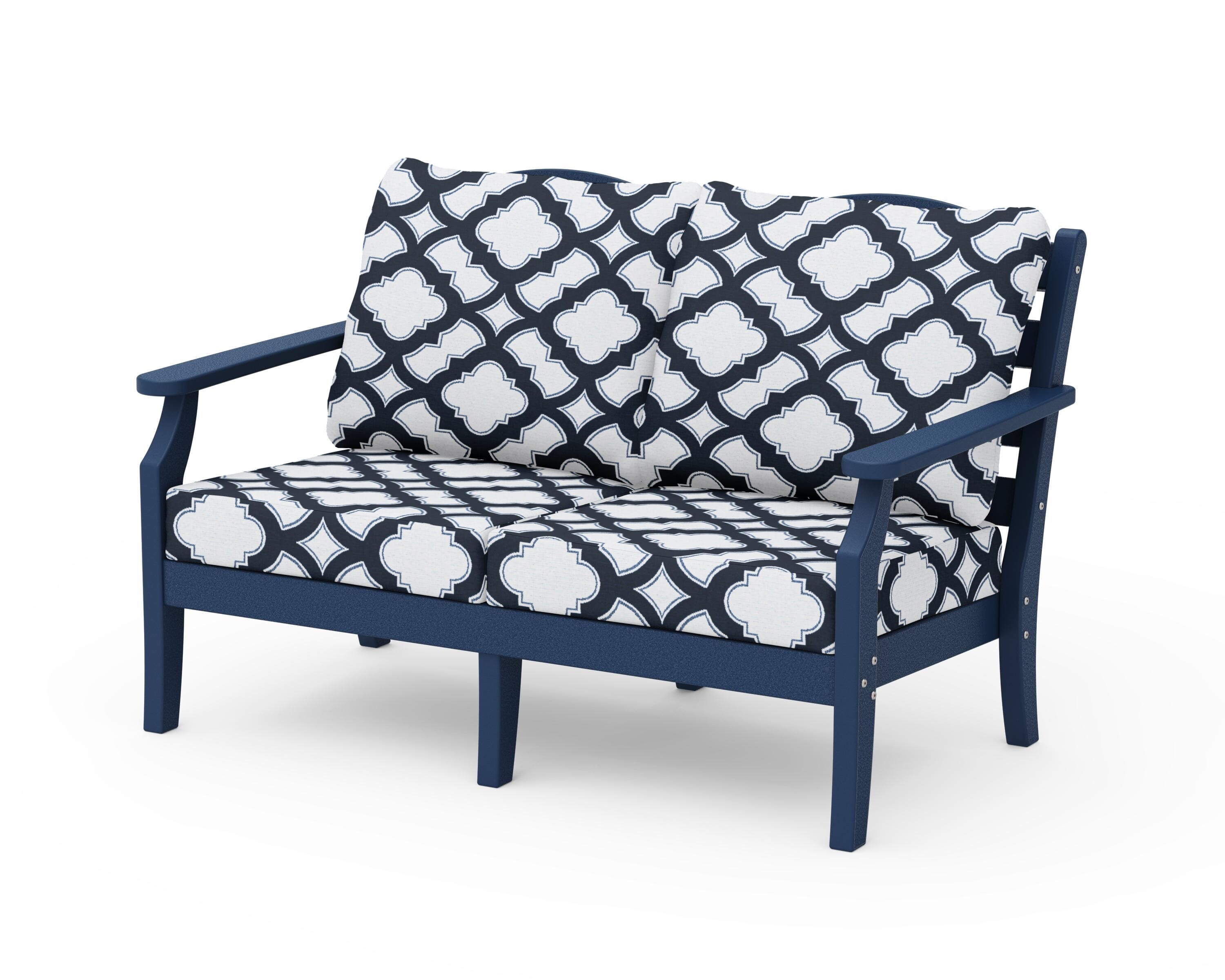 Draper James™ by POLYWOOD® Savannah Deep Seating Loveseat in Navy / Trellis Marine Indigo