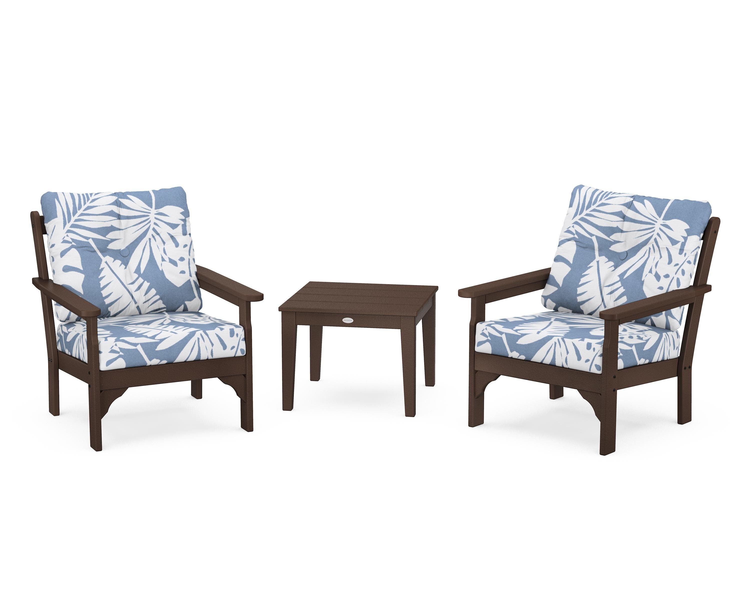 POLYWOOD® Vineyard 3-Piece Deep Seating Set in Mahogany / Leaf Sky Blue