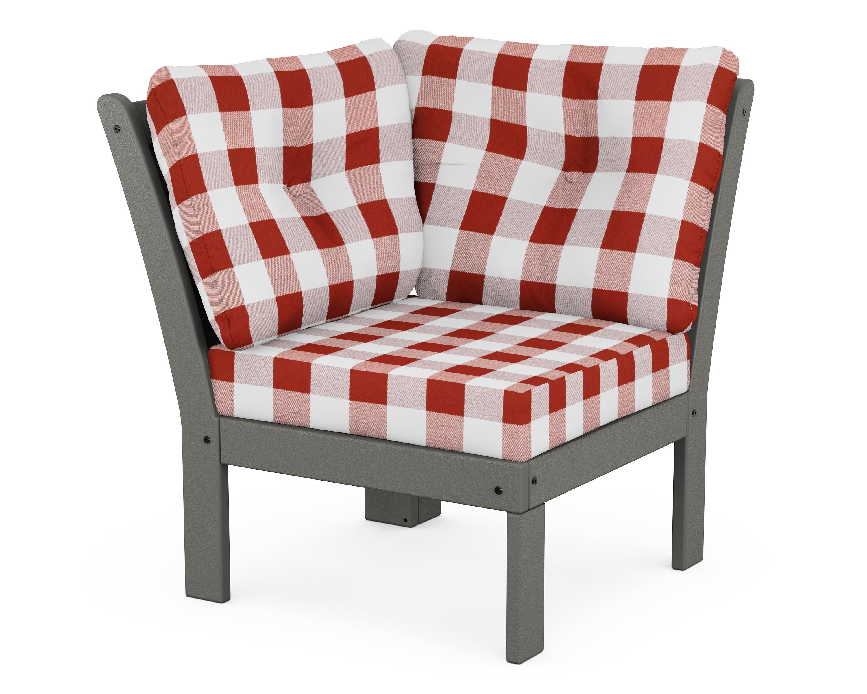 POLYWOOD® Vineyard Modular Corner Chair in Slate Grey / Buffalo Plaid Crimson