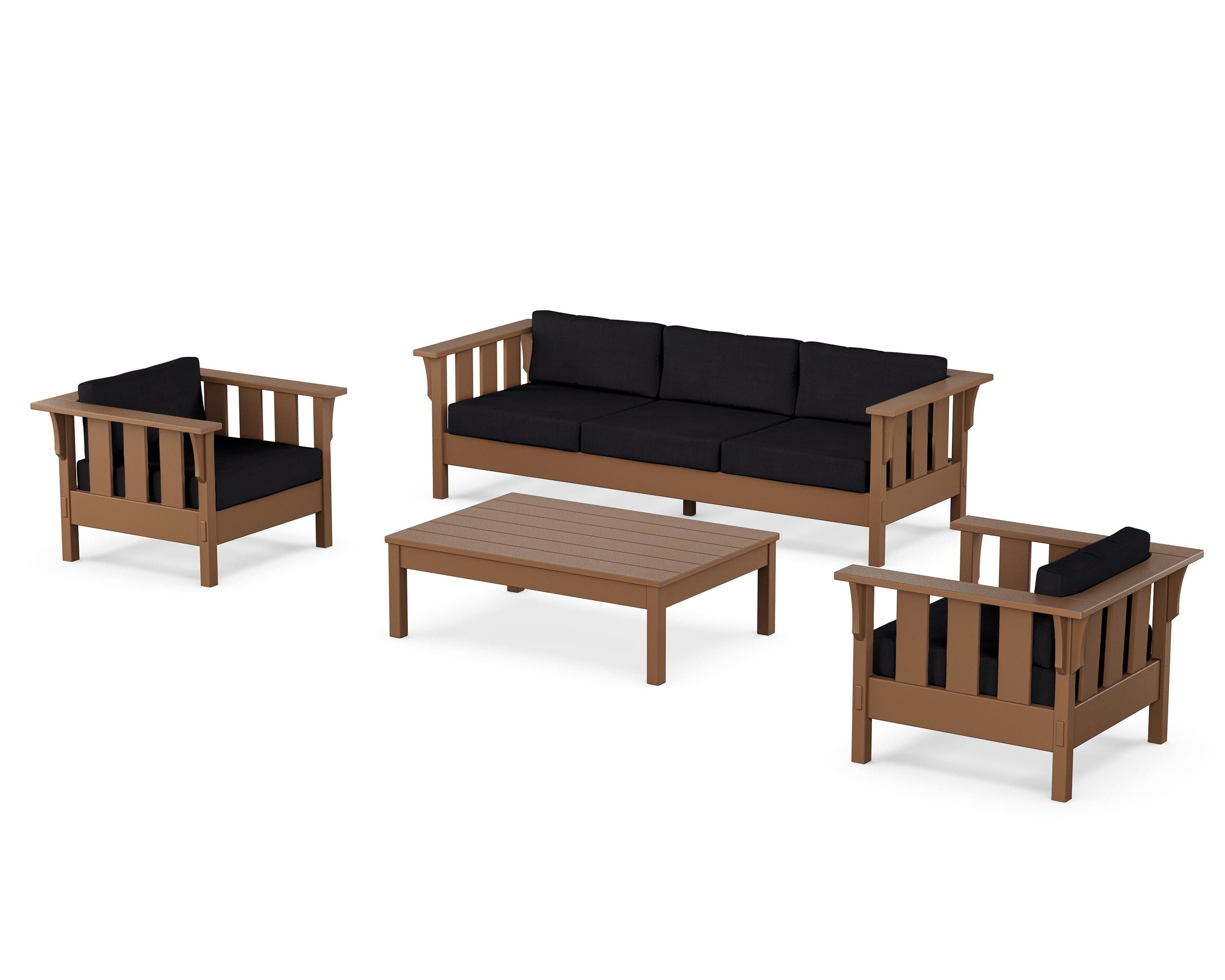 Martha Stewart by POLYWOOD® Acadia 4-Piece Deep Seating Set with Sofa in Teak / Midnight Linen