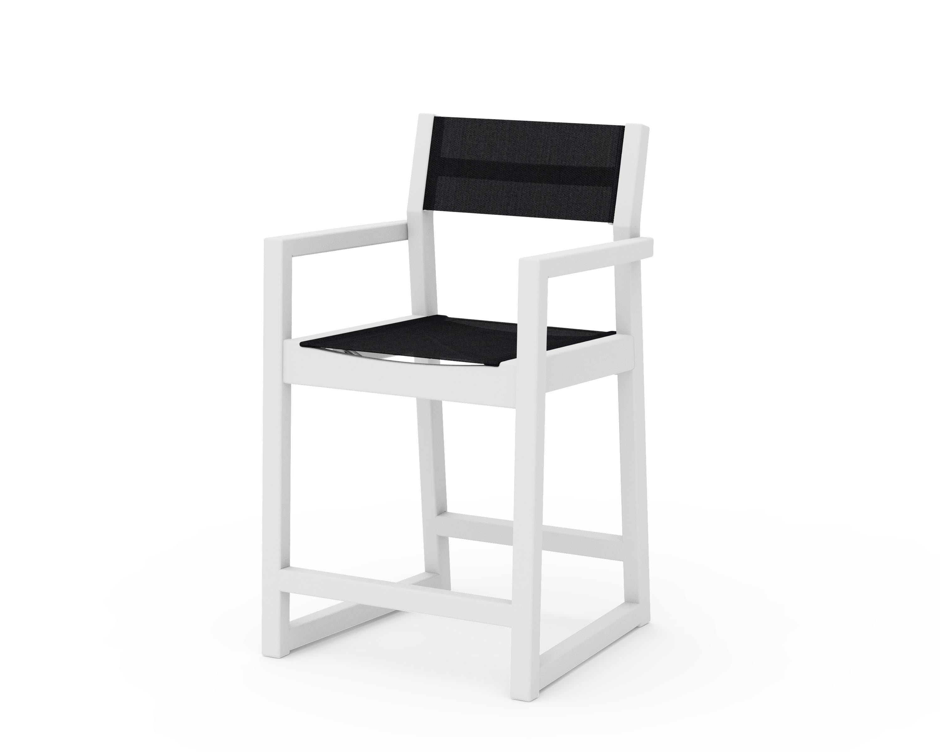 POLYWOOD® EDGE Sling Counter Arm Chair in White / Black Sling