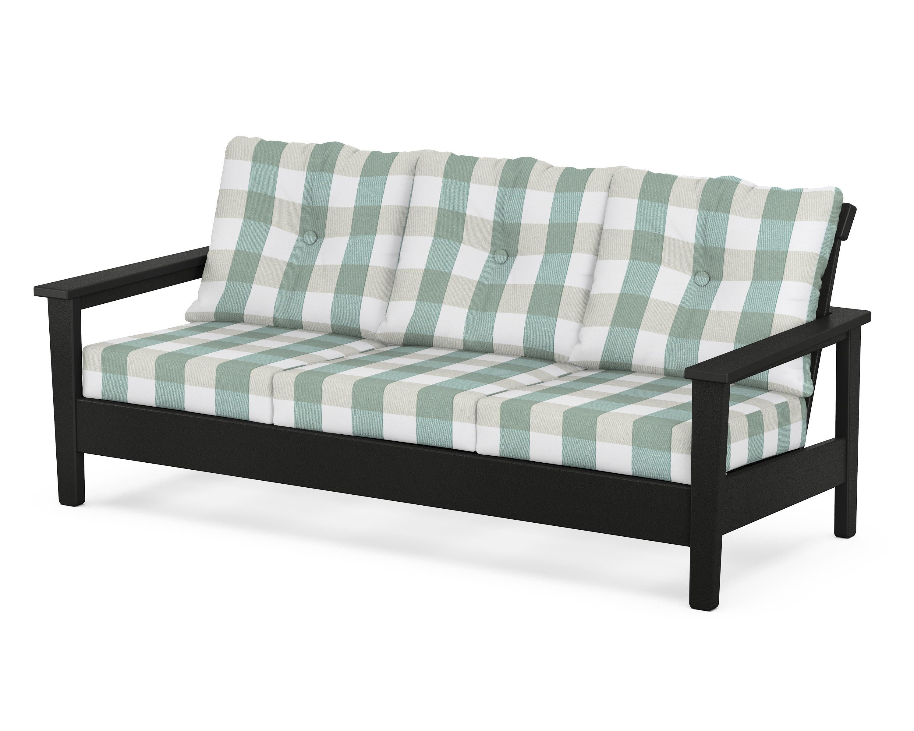 POLYWOOD® Prescott Deep Seating Sofa in Black / Buffalo Plaid Glacier Spa