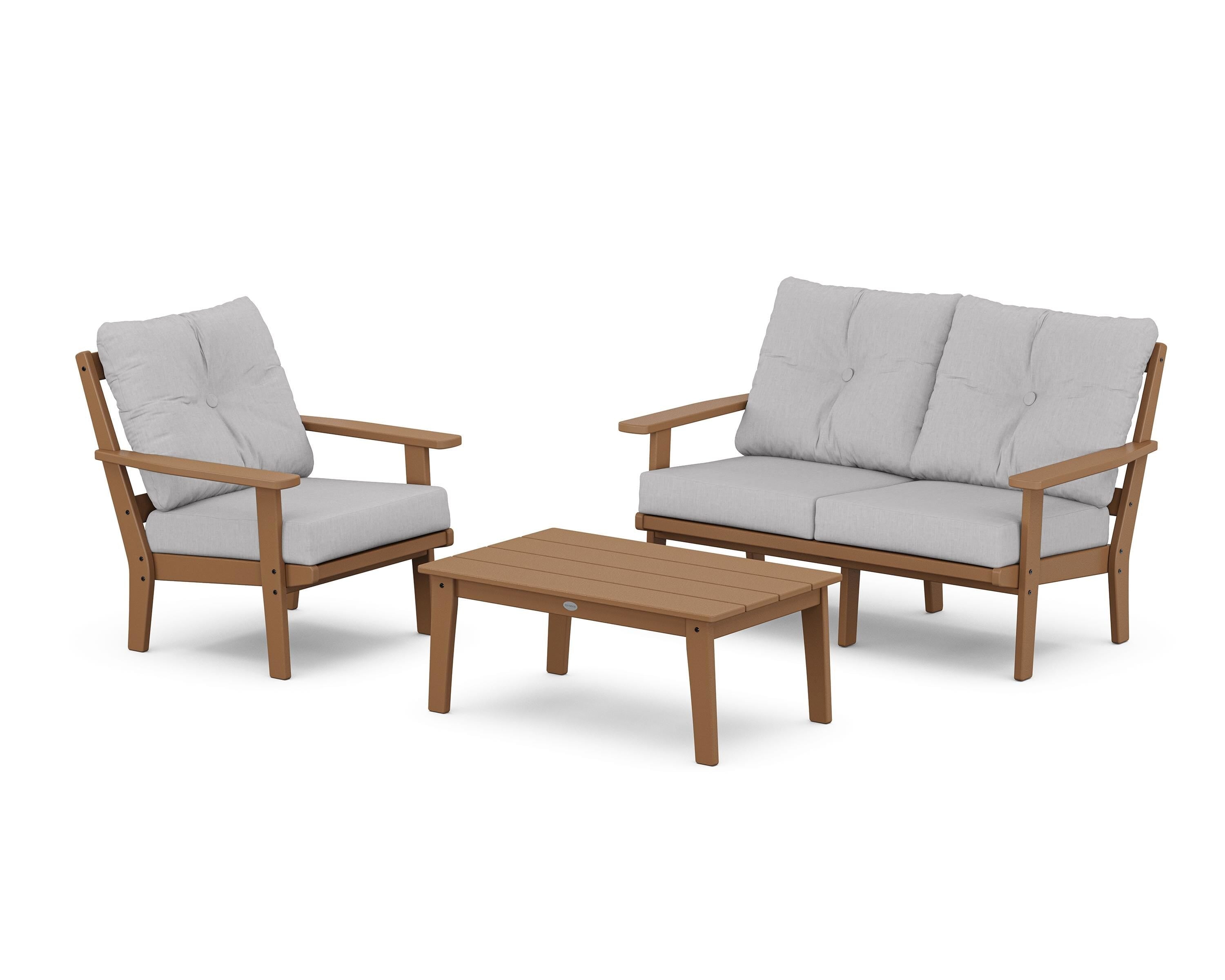 POLYWOOD® Prairie 3-Piece Deep Seating Set with Loveseat in Teak / Granite