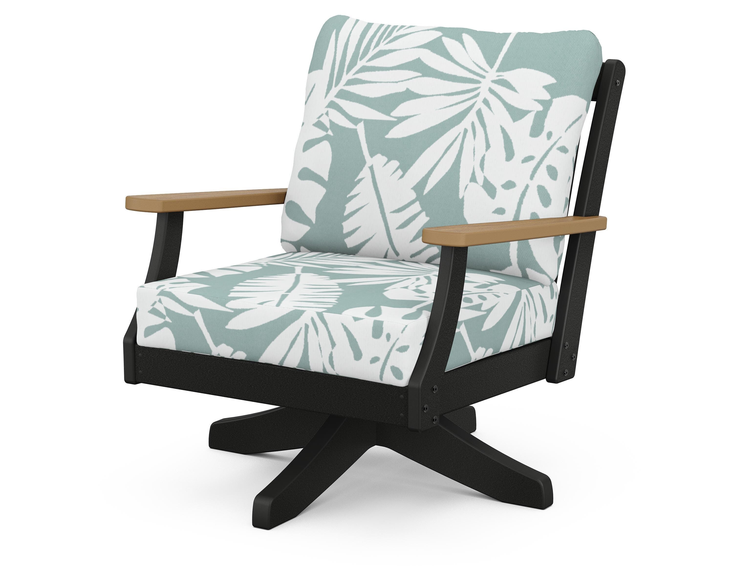 POLYWOOD® Braxton Deep Seating Swivel Chair in Black / Natural / Leaf Glacier Spa