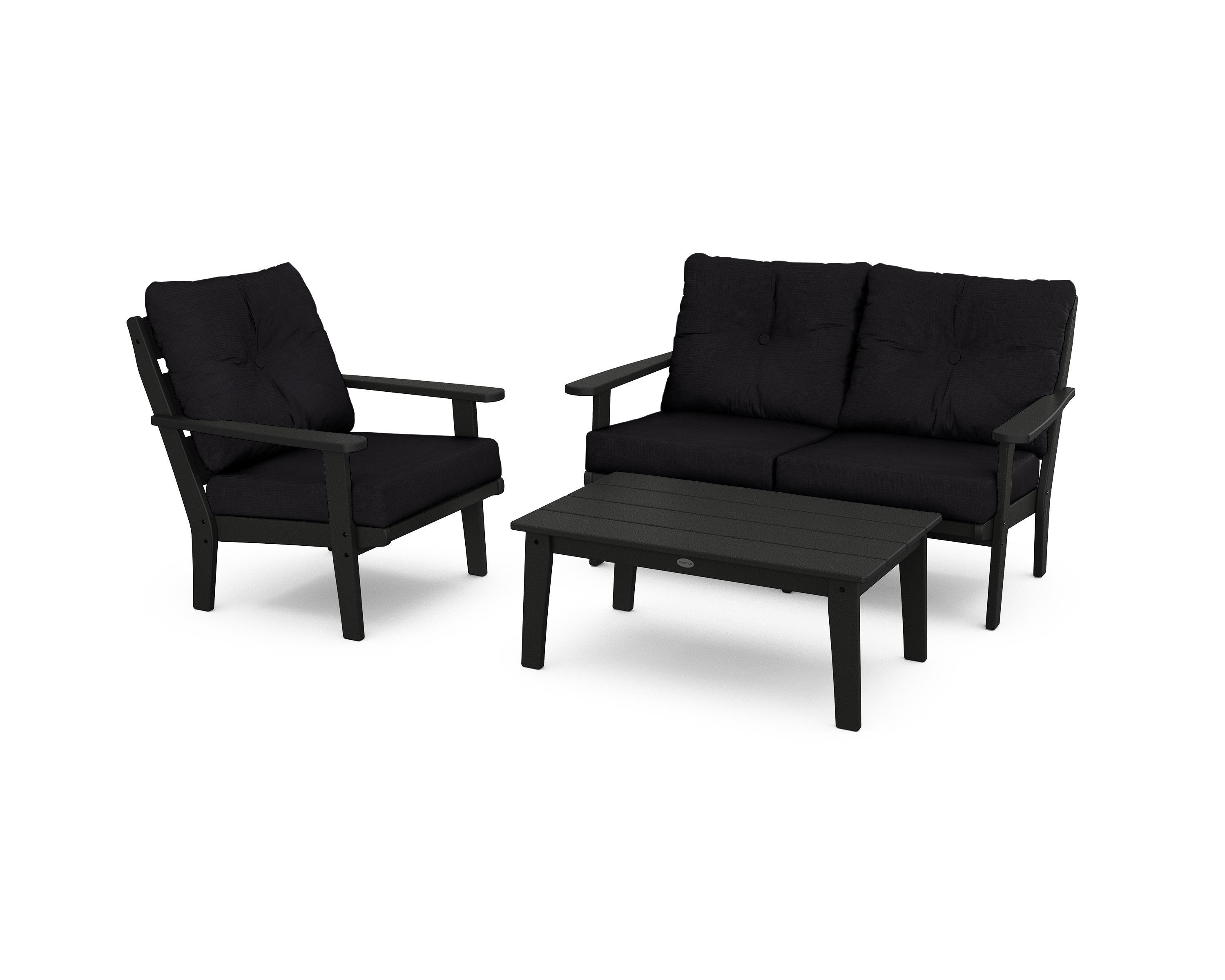 POLYWOOD® Lakeside 3-Piece Deep Seating Set in Black / Midnight Linen