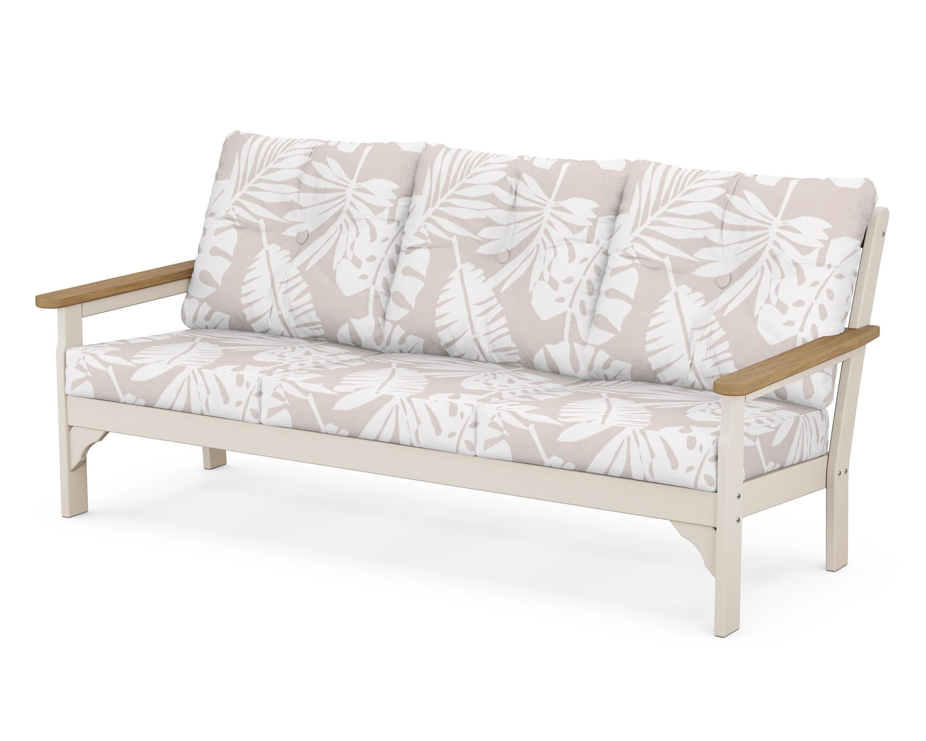 POLYWOOD® Vineyard Deep Seating Sofa in Sand / Natural / Leaf Dune Burlap