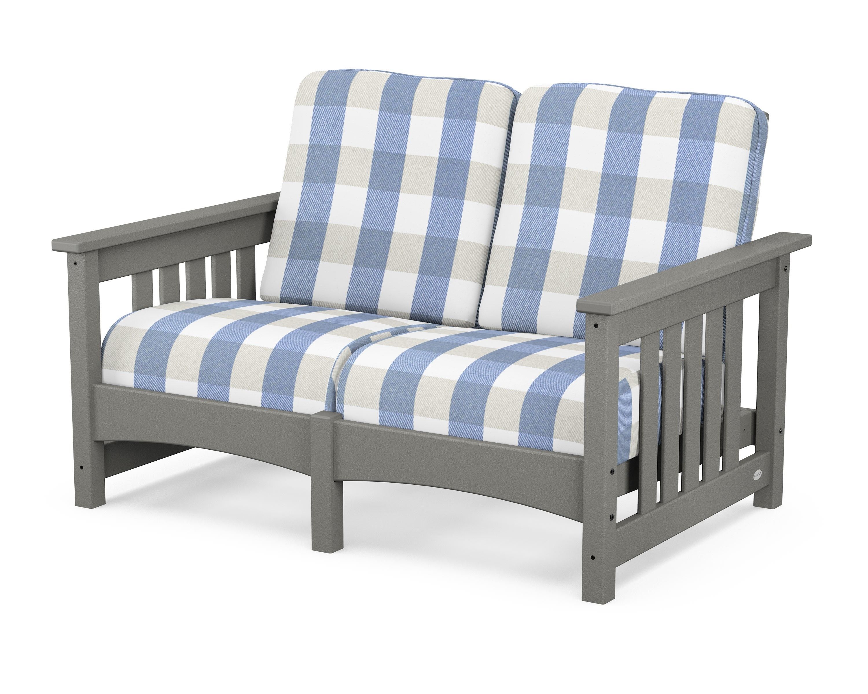 POLYWOOD® Club Mission Loveseat in Slate Grey / Buffalo Plaid Sky Blue