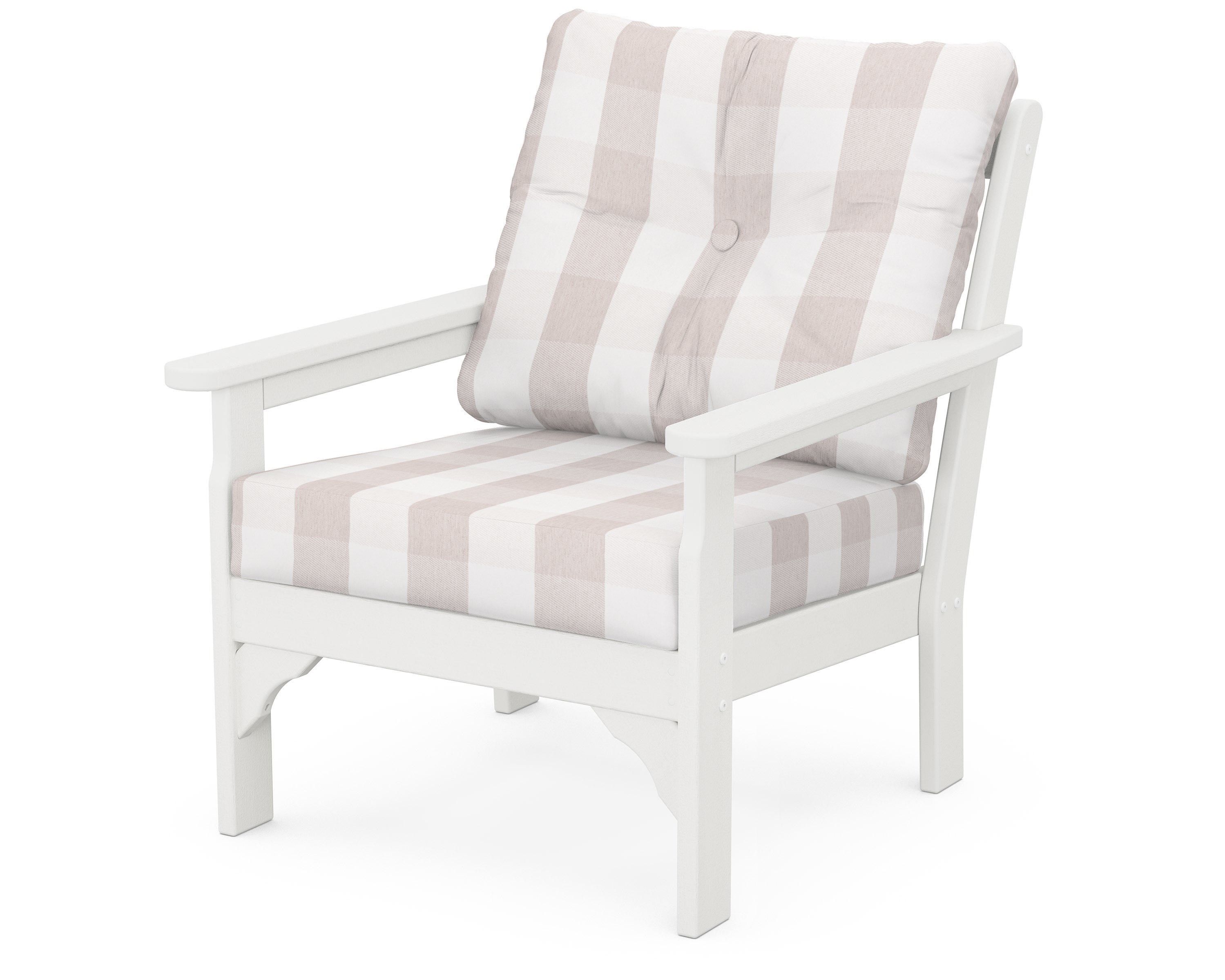POLYWOOD® Vineyard Deep Seating Chair in Vintage White / Buffalo Plaid Dune Burlap