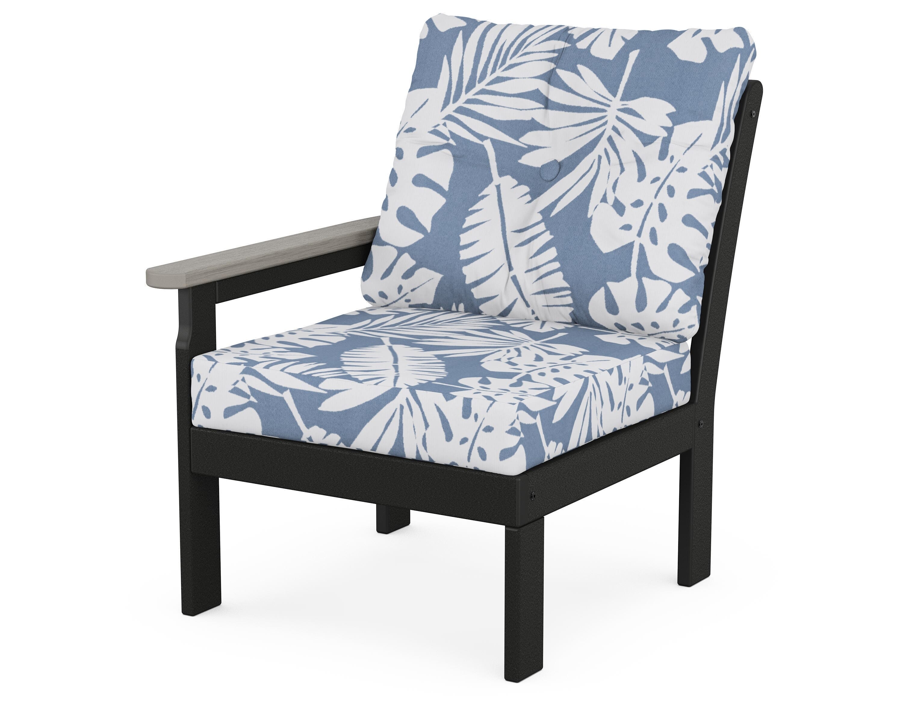 POLYWOOD® Vineyard Modular Left Arm Chair in Black / Driftwood / Leaf Sky Blue