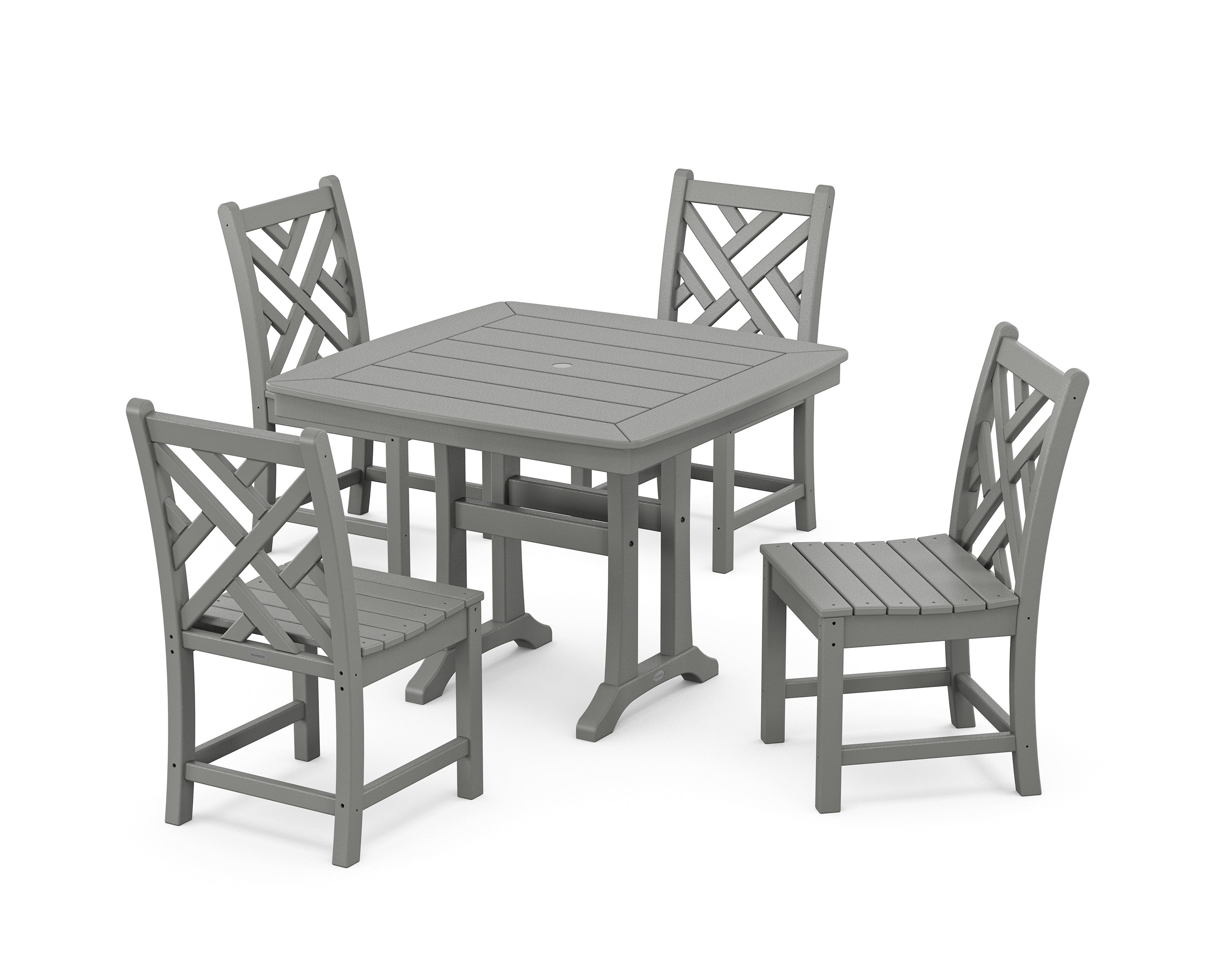 POLYWOOD® Chippendale Side Chair 5-Piece Dining Set with Trestle Legs in Slate Grey