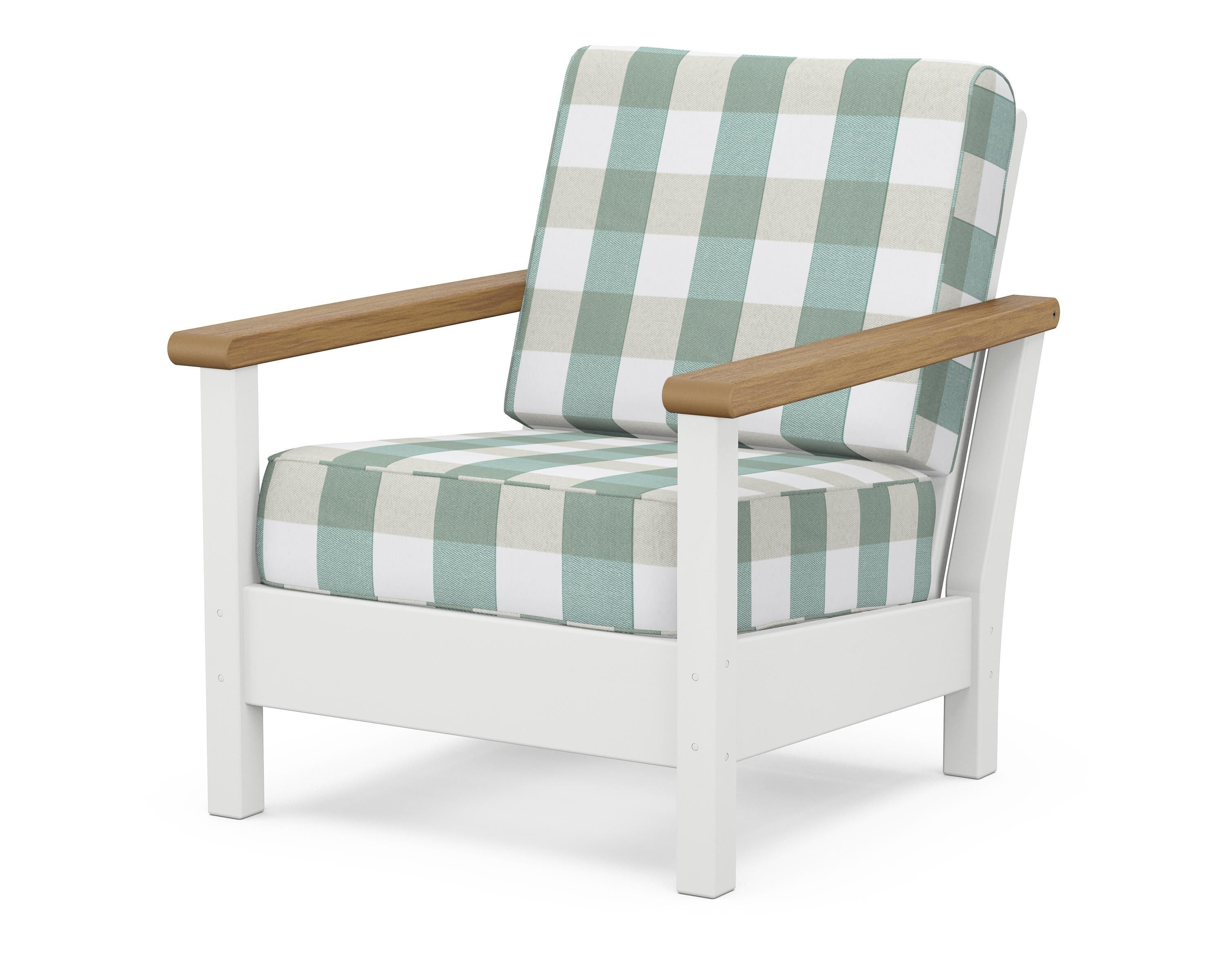 POLYWOOD® Harbour Deep Seating Chair in White / Natural / Buffalo Plaid Glacier Spa