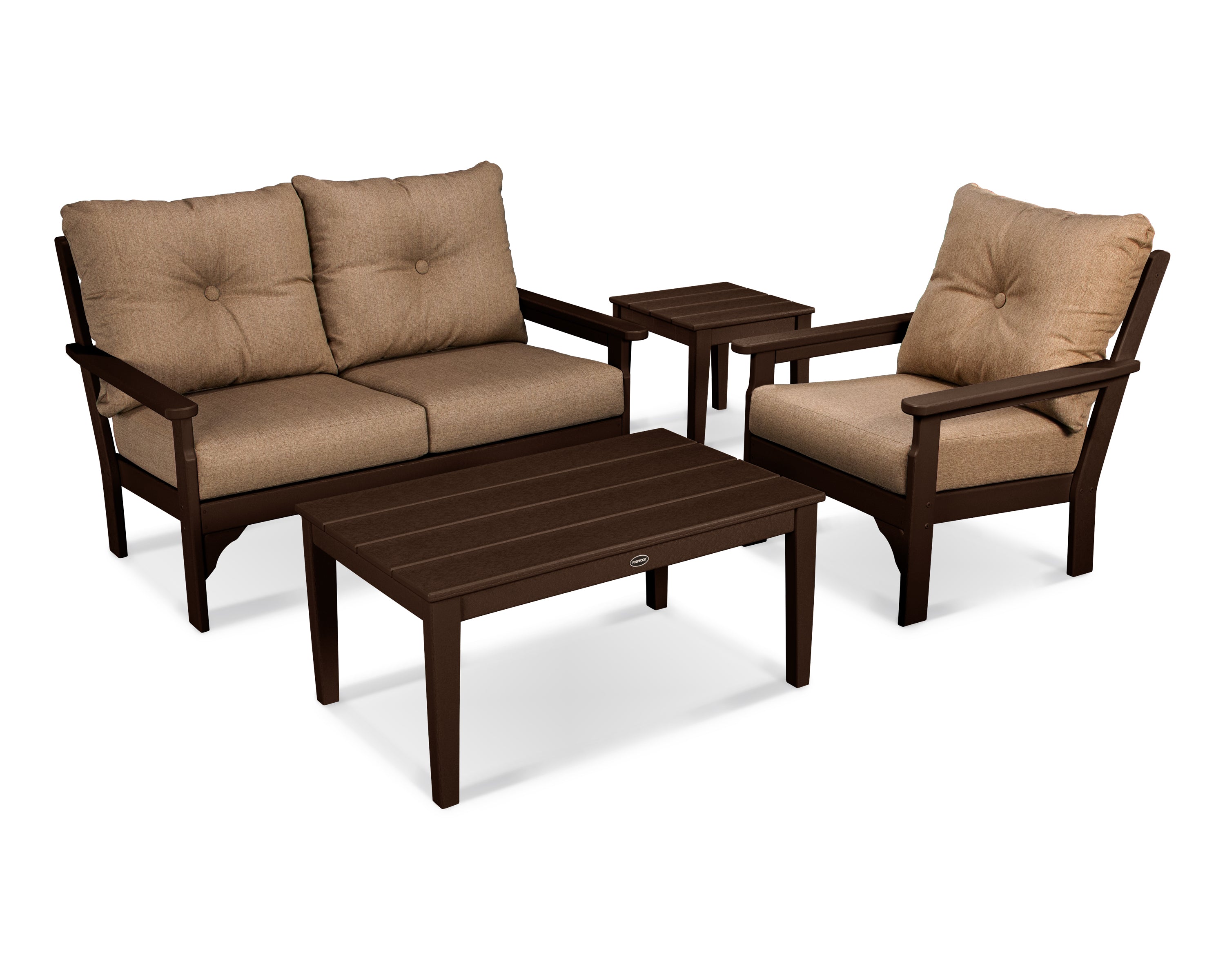 POLYWOOD® Vineyard 4-Piece Deep Seating Set in Mahogany / Sesame