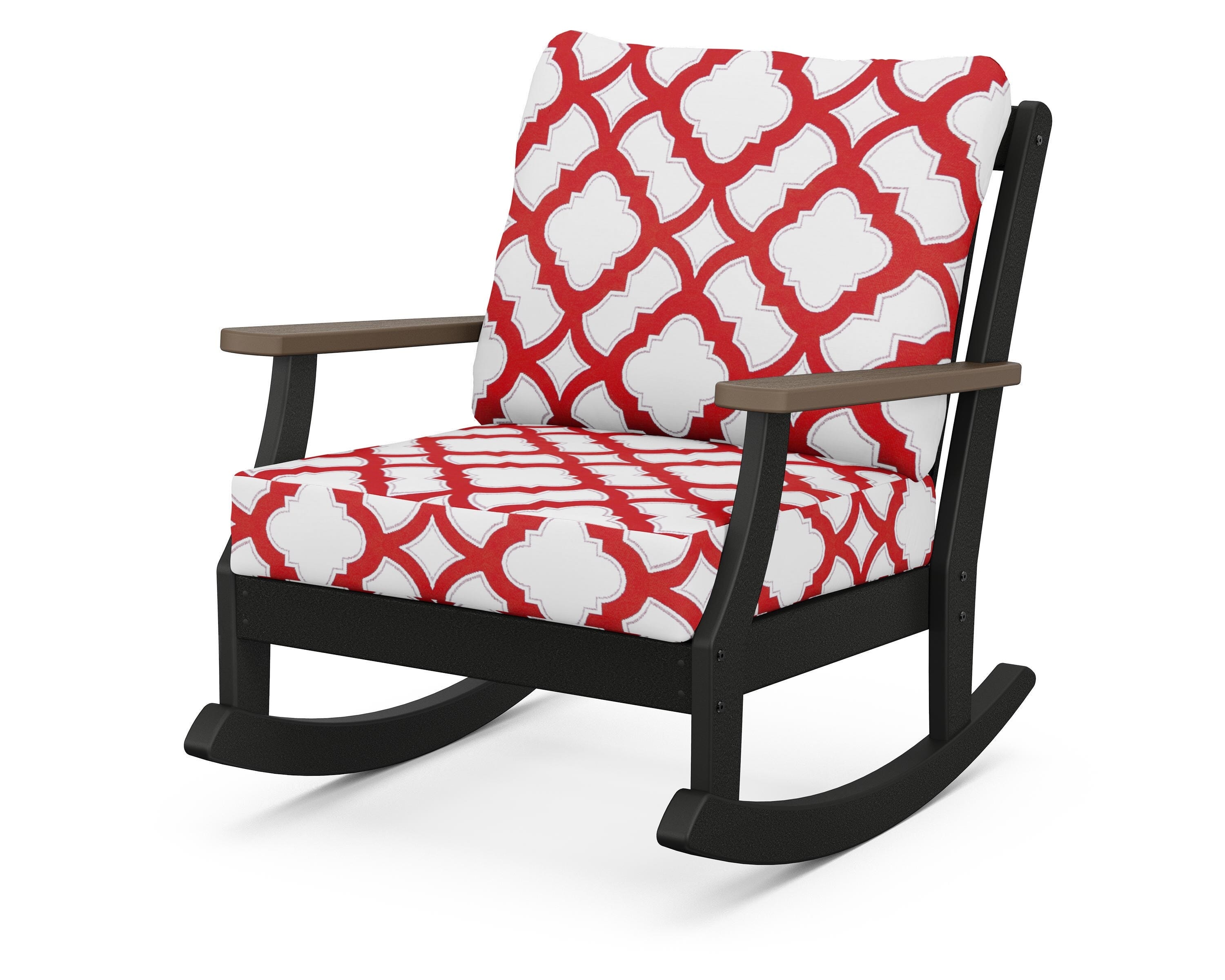 POLYWOOD® Braxton Deep Seating Rocking Chair in Black / Kona / Trellis Crimson