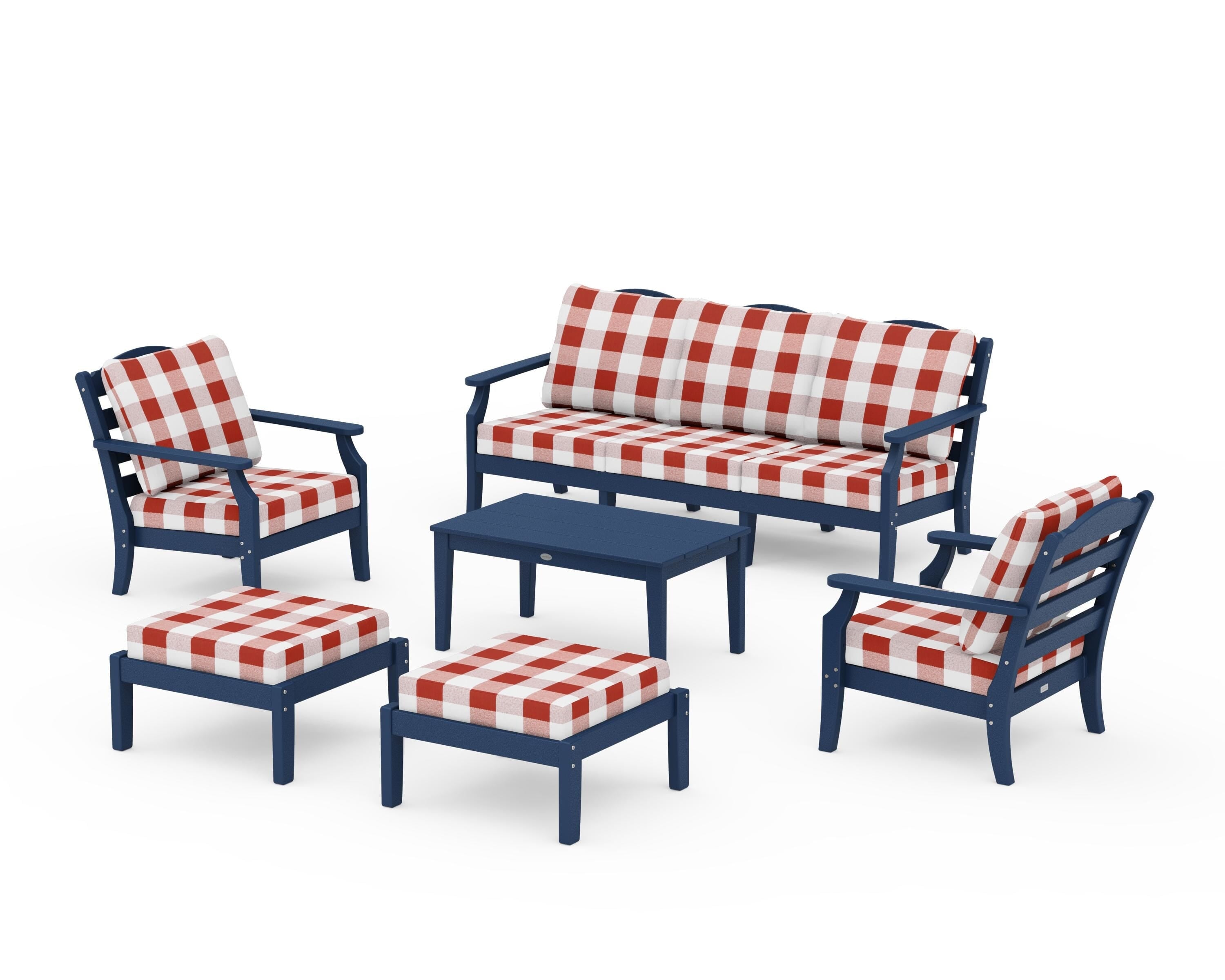 Draper James™ by POLYWOOD® Savannah 6-Piece Lounge Sofa Set in Navy / Buffalo Plaid Crimson