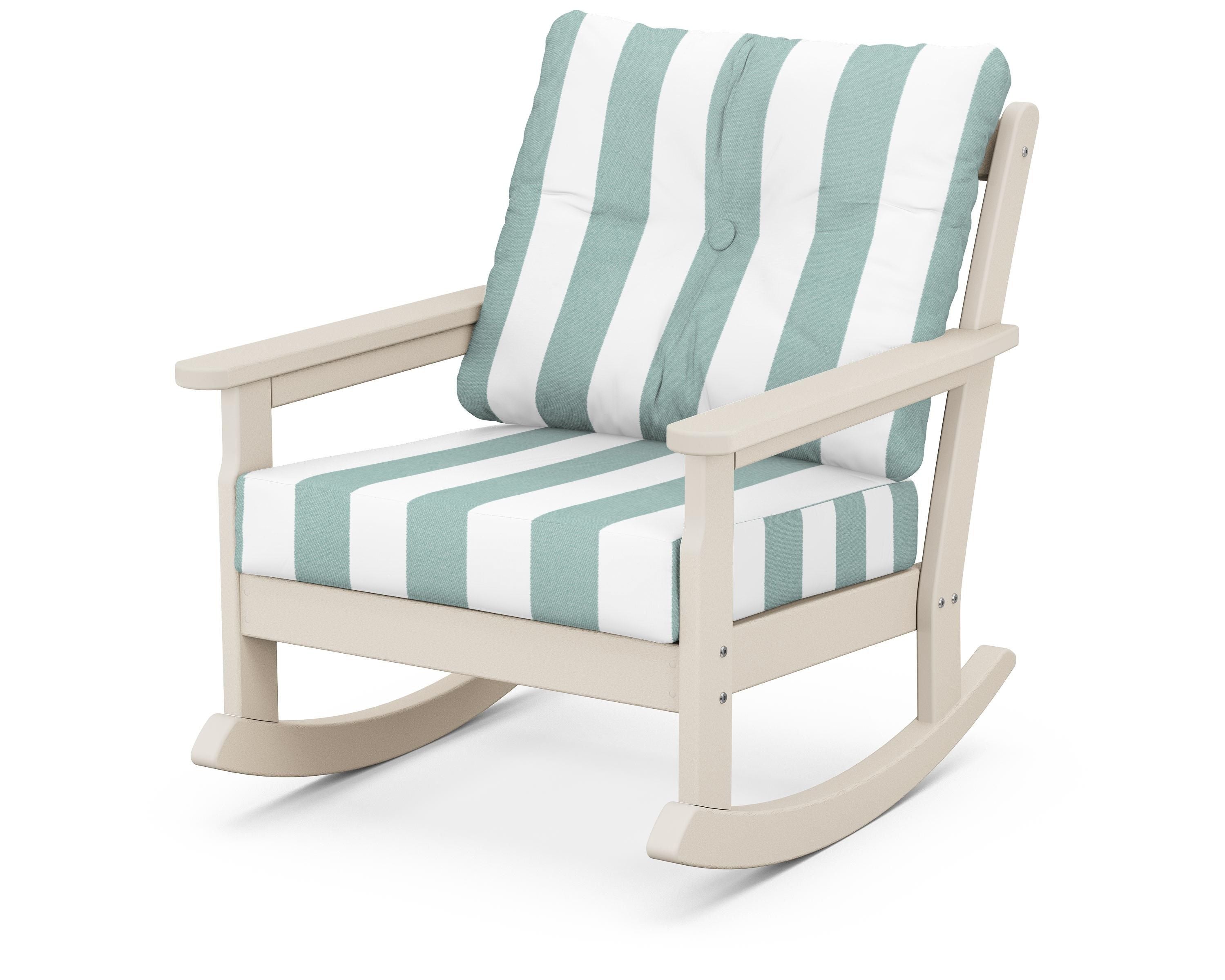 POLYWOOD® Vineyard Deep Seating Rocking Chair in Sand / Cabana Stripe Glacier Spa
