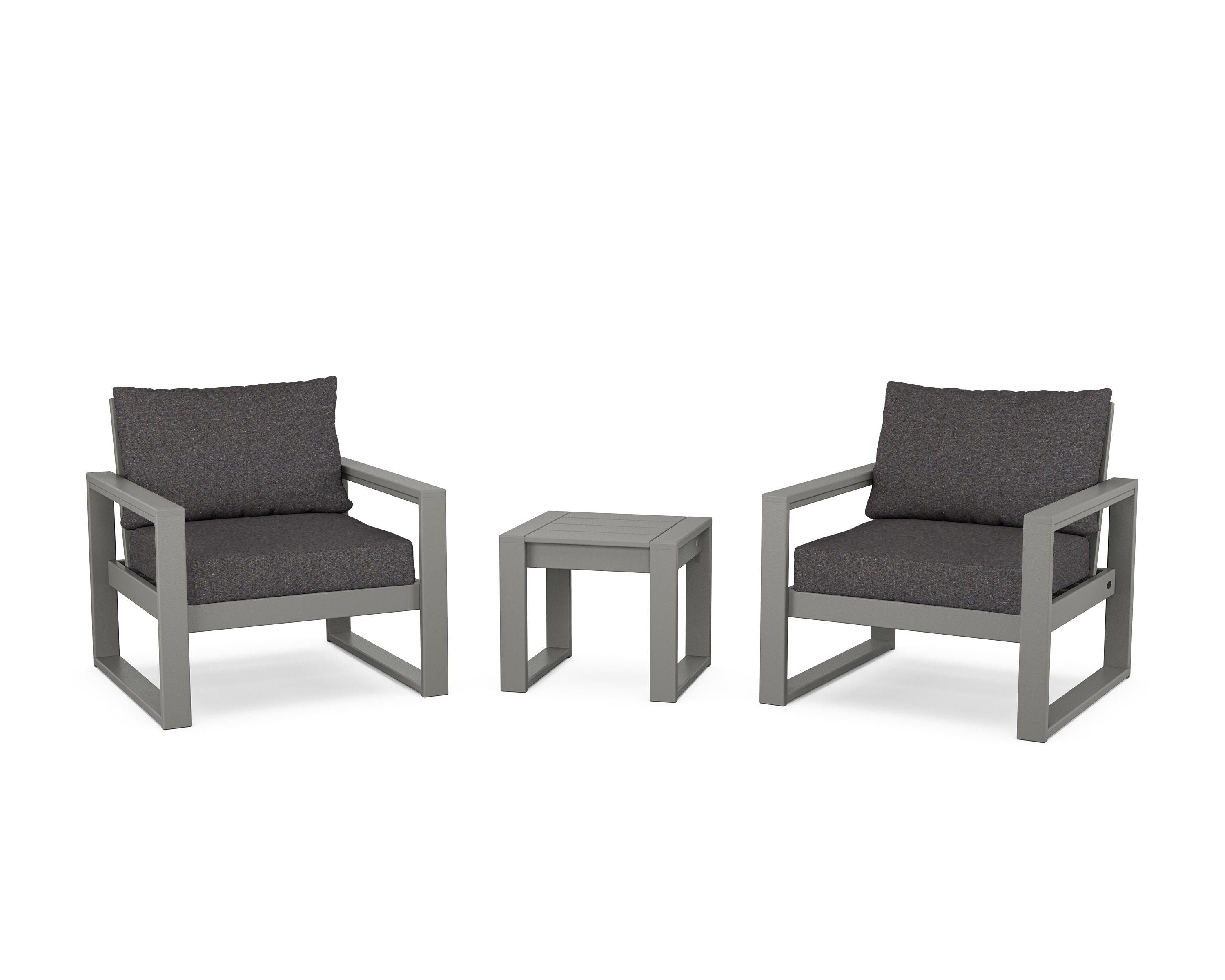 POLYWOOD® EDGE Sectional 3-Piece Deep Seating Set in Slate Grey / Ash Charcoal
